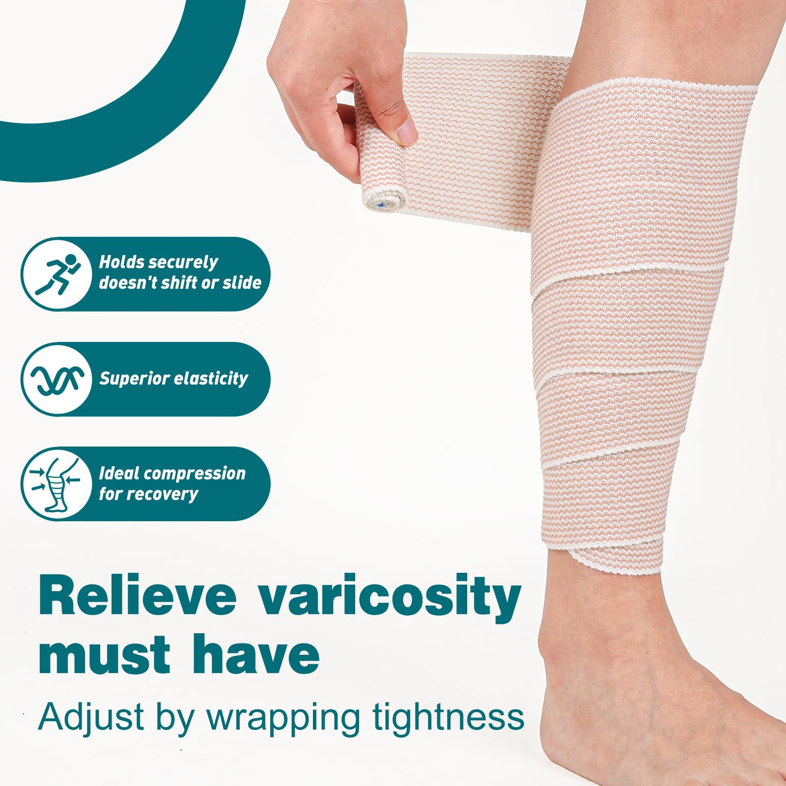 AZEN Premium 6 Pack Elastic Bandage Wrap 4 Inch, Compression Wrap Bandage for Legs, Lymphedema Wraps for Legs, Ankle, Knee, Tummy, Body, Latex-Free