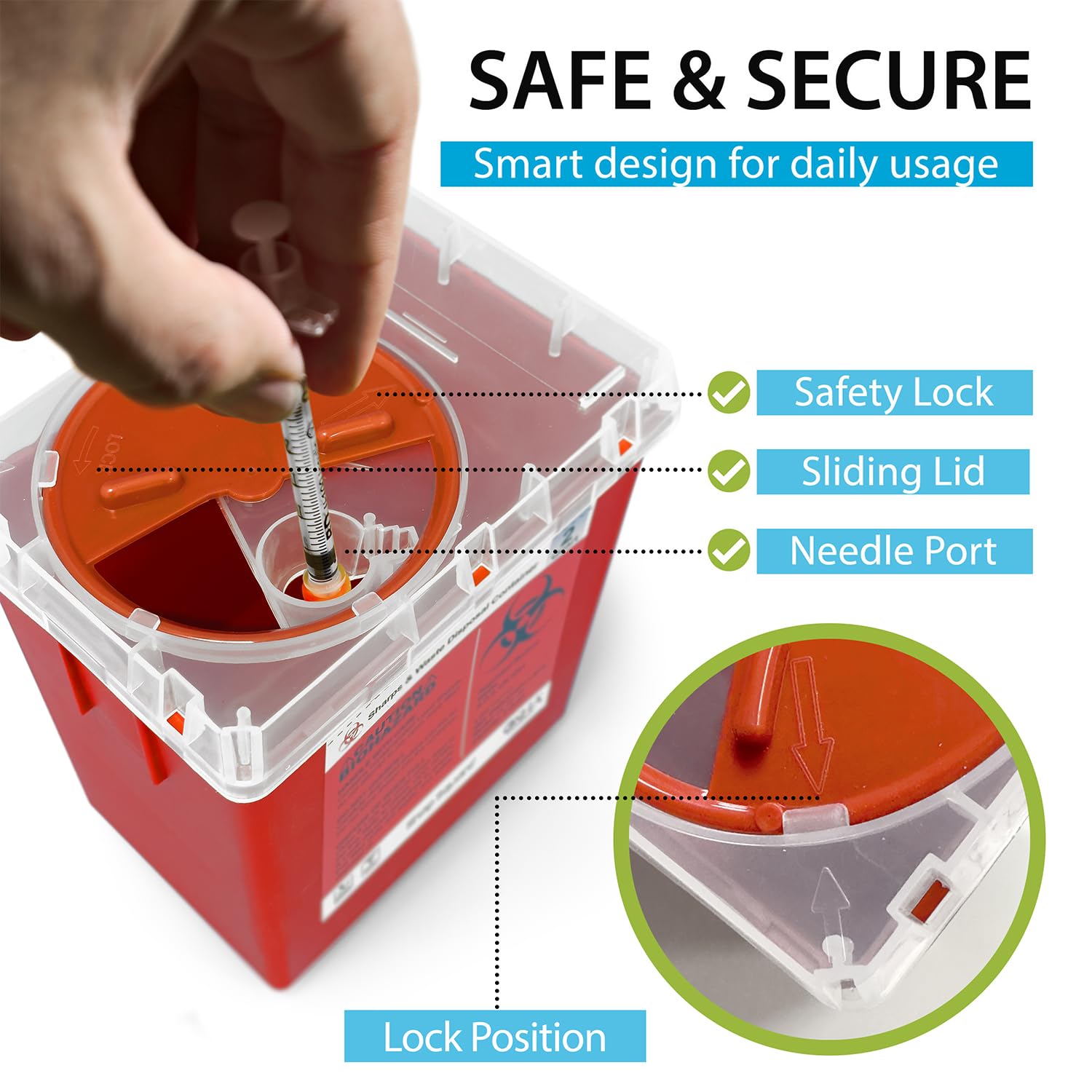 Sharps Container, Sharps Containers for Home Use, Needle Disposal Containers, Sharps Disposal Container, Biohazard Containers, Small Sharps Container - 2 Quart