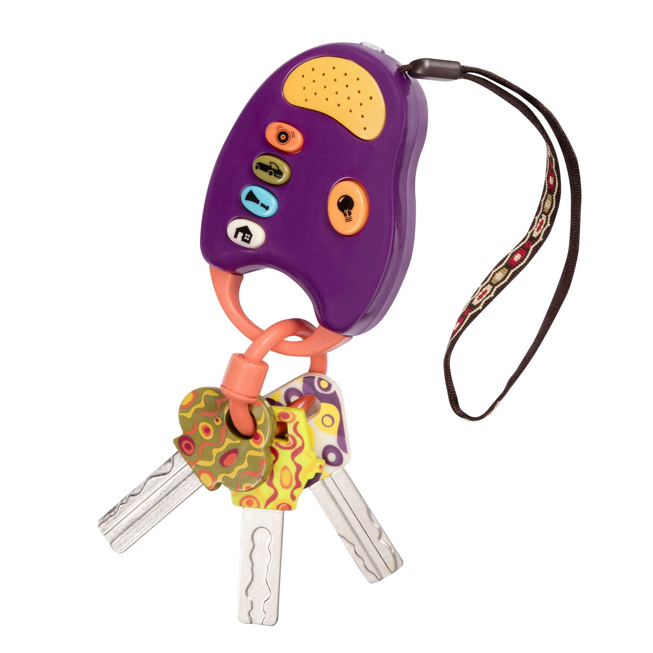 B. toys - Toy Car Keys - Key Fob with Lights & Sounds - Interactive Baby Toy - Pretend Keys for Babies, Toddlers - 10+ Months - FunKeys - Purple