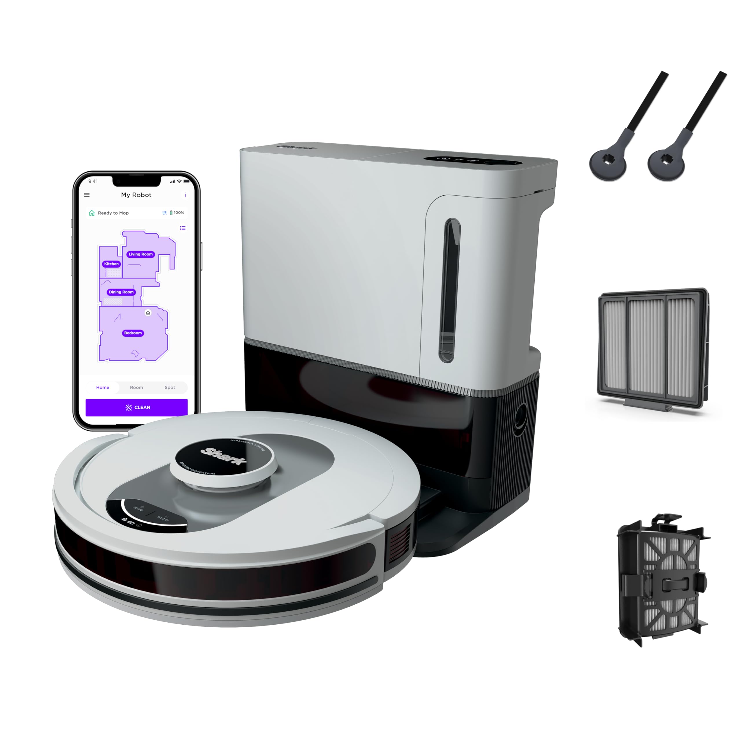 Shark AI Ultra Voice Control Robot Vacuum with Matrix Clean Navigation, Home Mapping, 60-Day Capacity, XL Self-Empty Base for Homes with Pets, Carpet & Hard Floors, Cool Grey