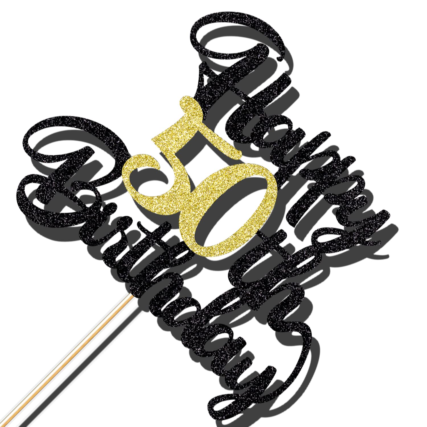 Klionjor 50th Happy birthday cake topper happy birthday cake decoration 50th birthday party decoration gift plugin (50) Black gold
