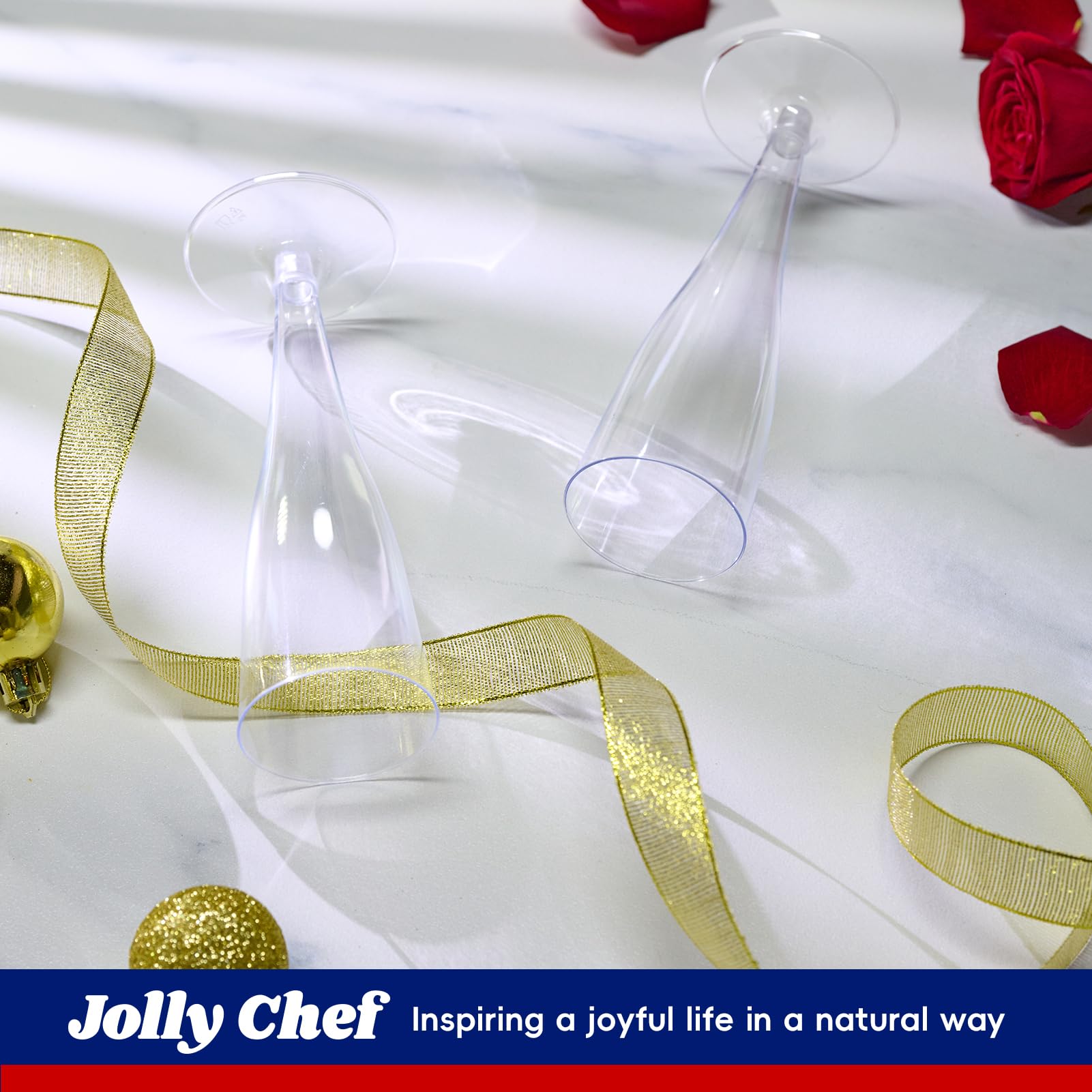 JOLLY CHEF 100 Pack Plastic Champagne Flutes Disposable 4.5 oz Clear Plastic Champagne Glasses Perfect for Wedding, Thanksgiving Day, Christmas