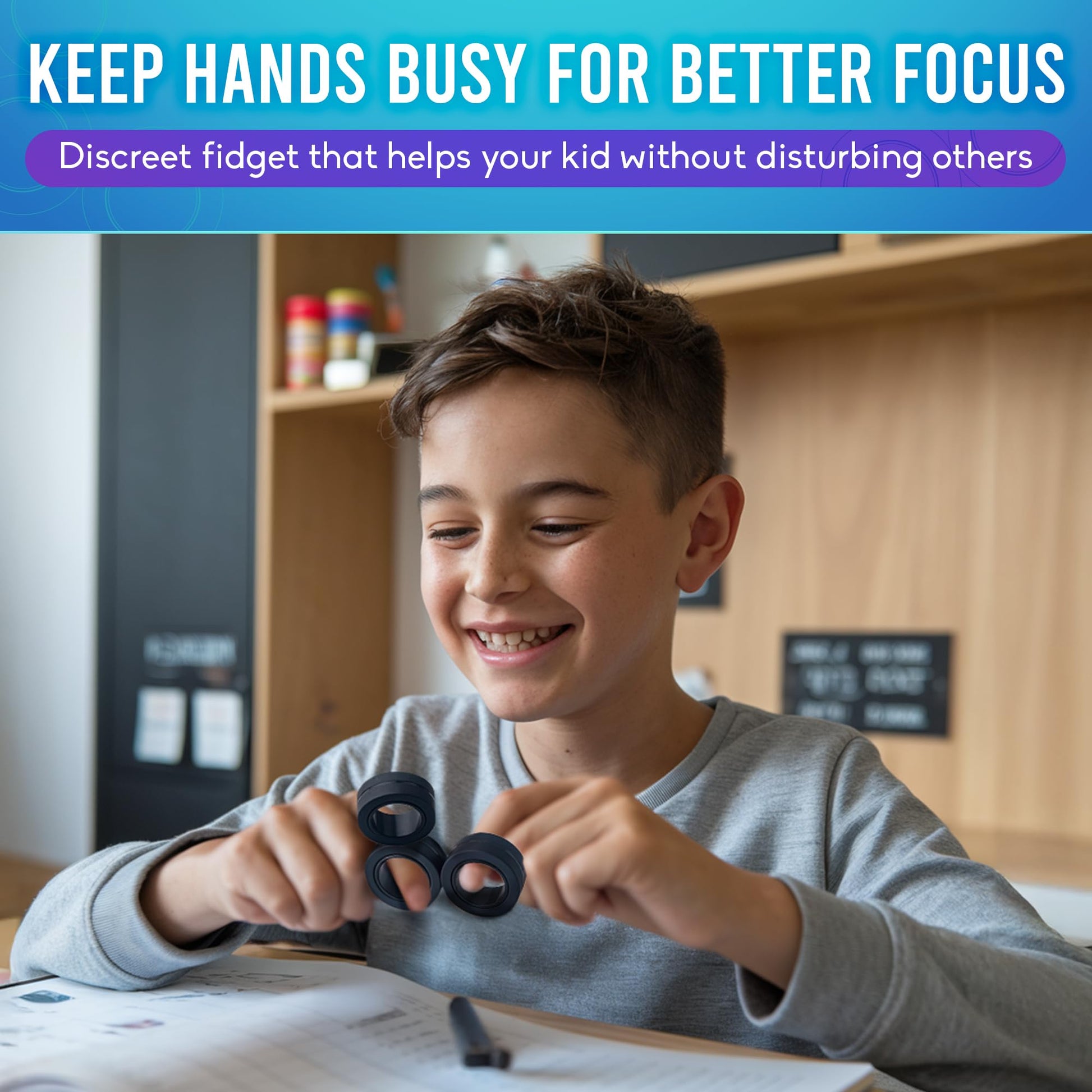BunMo Magnetic Rings Black – Improved N45 Grade Magnets, BPA-Free, Compact & Quiet Fidget Toy for Adults & Teens, Portable Handheld Toy for Office, School, & Travel