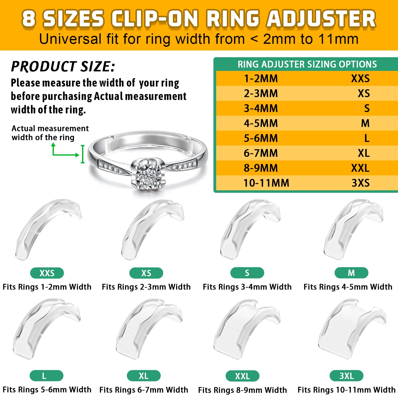 Ring Sizers for Loose Rings, 14 Pack Invisible Ring Size Adjuster Silicone, Ring Guards Spacer Tightener Resizer Fitter for Women Men, Make Ring Smaller Without Resizing Thick Band (Transparent-14PCS)