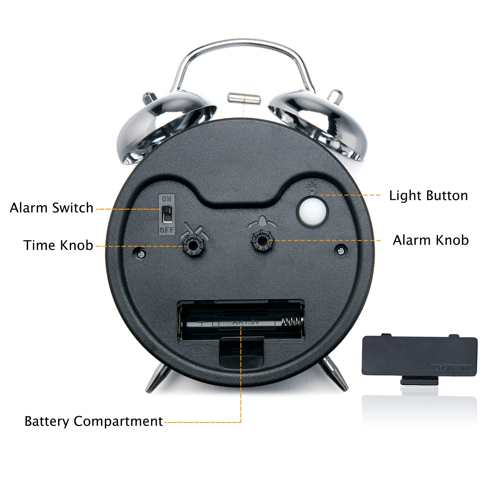 Peakeep Loud Alarm Clock for Heavy Sleepers Adults, Metal 4.5 Inches Twin Bell Battery Operated Analog Alarm Clocks for Bedrooms Decoration (Jewel Blue)