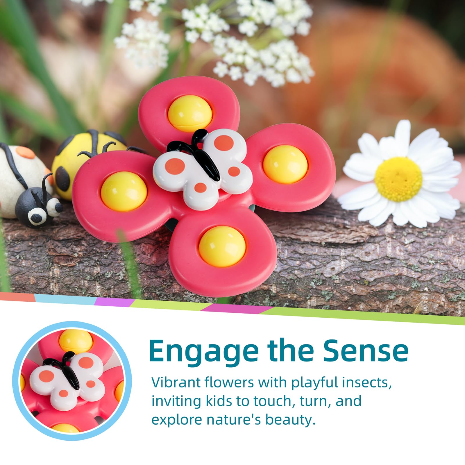 LiKee Strong Suction Cup Fidget Rotating Sensory Bath Toys for Baby, Airplane Car Travel Table & Window Toys for Toddler Boys and Girls, 12+ Months