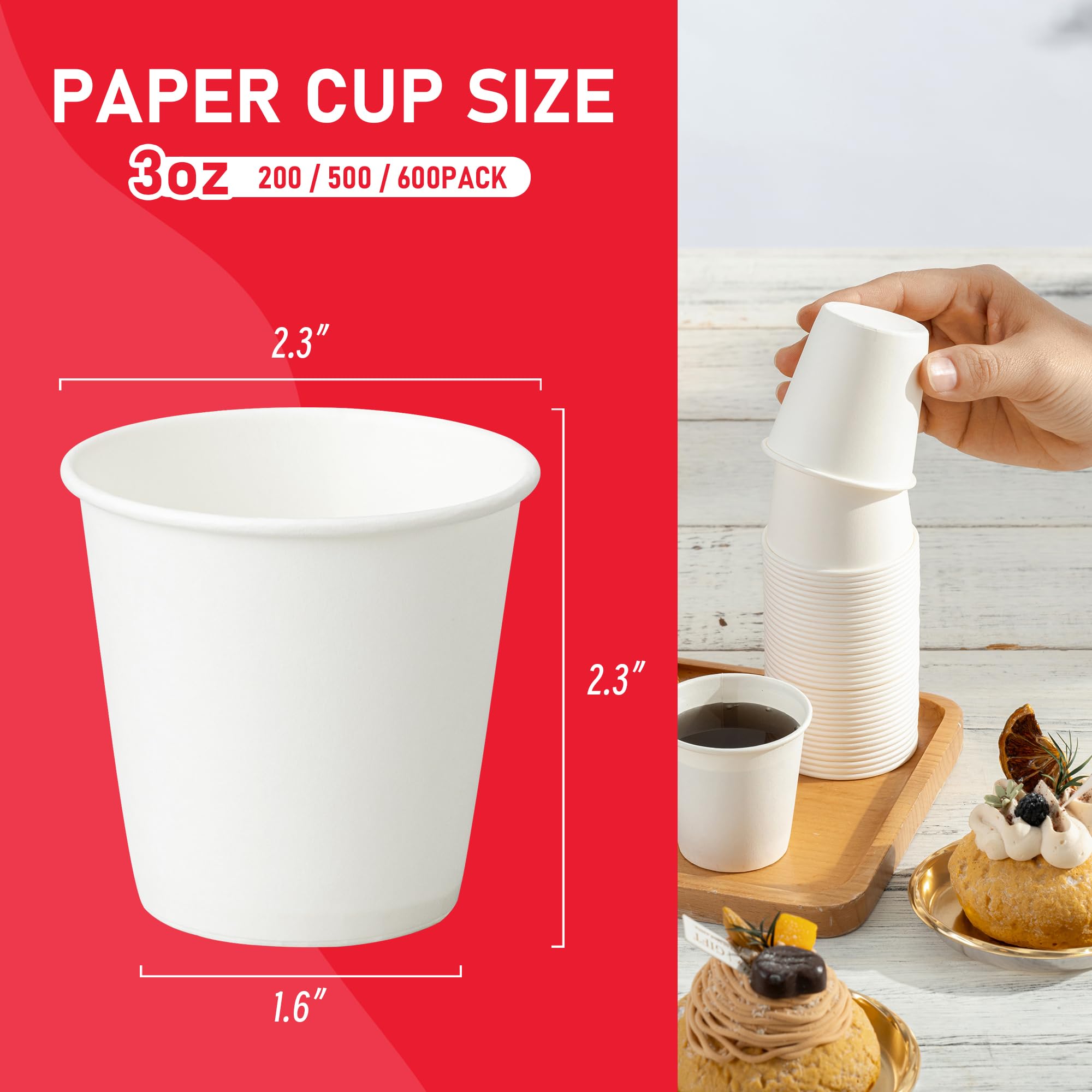 VPACKDUO 200 Pack 3 oz Bathroom Paper Cups, Small Bathroom Cups, Food-Safe Mouthwash Paper Cups, Leak-Free Small Disposable Coffee Cups for Daily Use, Travel and Camping