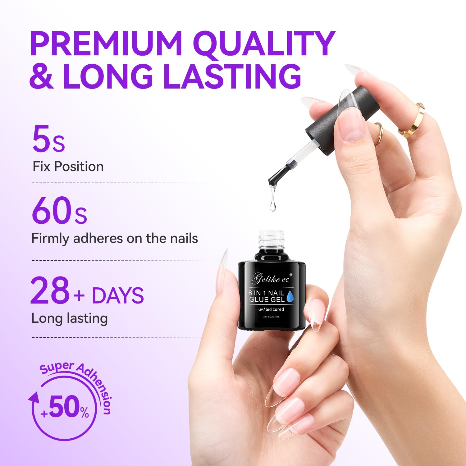 Gelike EC Gel Nail Glue UV Light: 6 in 1 Adhesive Gel Nail Polish, Strong Nail Glue For Press On Nails Nails Acrylic Tips, Long Last - Nail Art Gift for Home Salon Beginner DIY