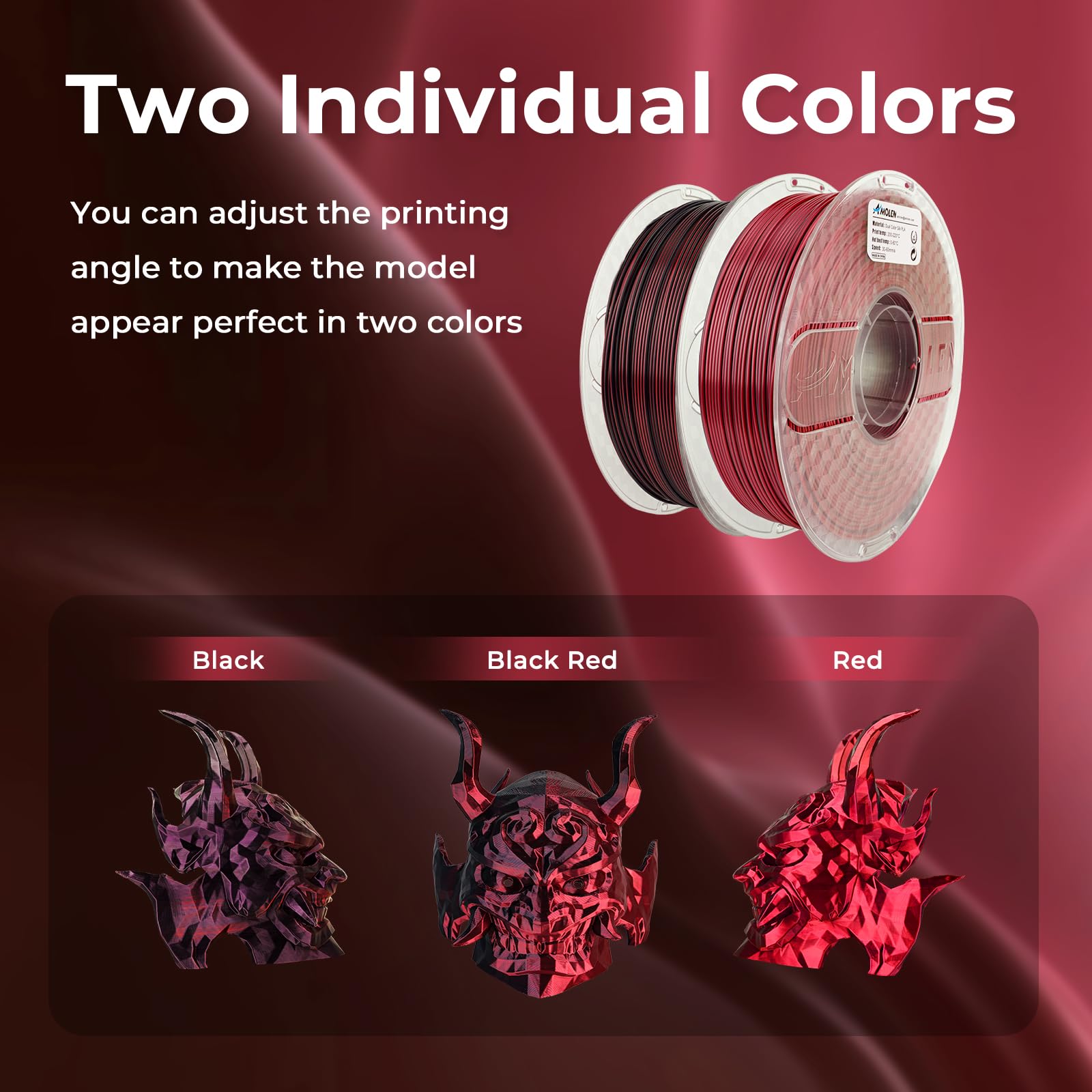 AMOLEN Silk PLA 3D Printer Filament, Silk Dual Color Red Black PLA Filament 1.75mm, Shiny Coextrusion PLA Filament, Color Change 3D Printing Filament 1KG/2.2lb
