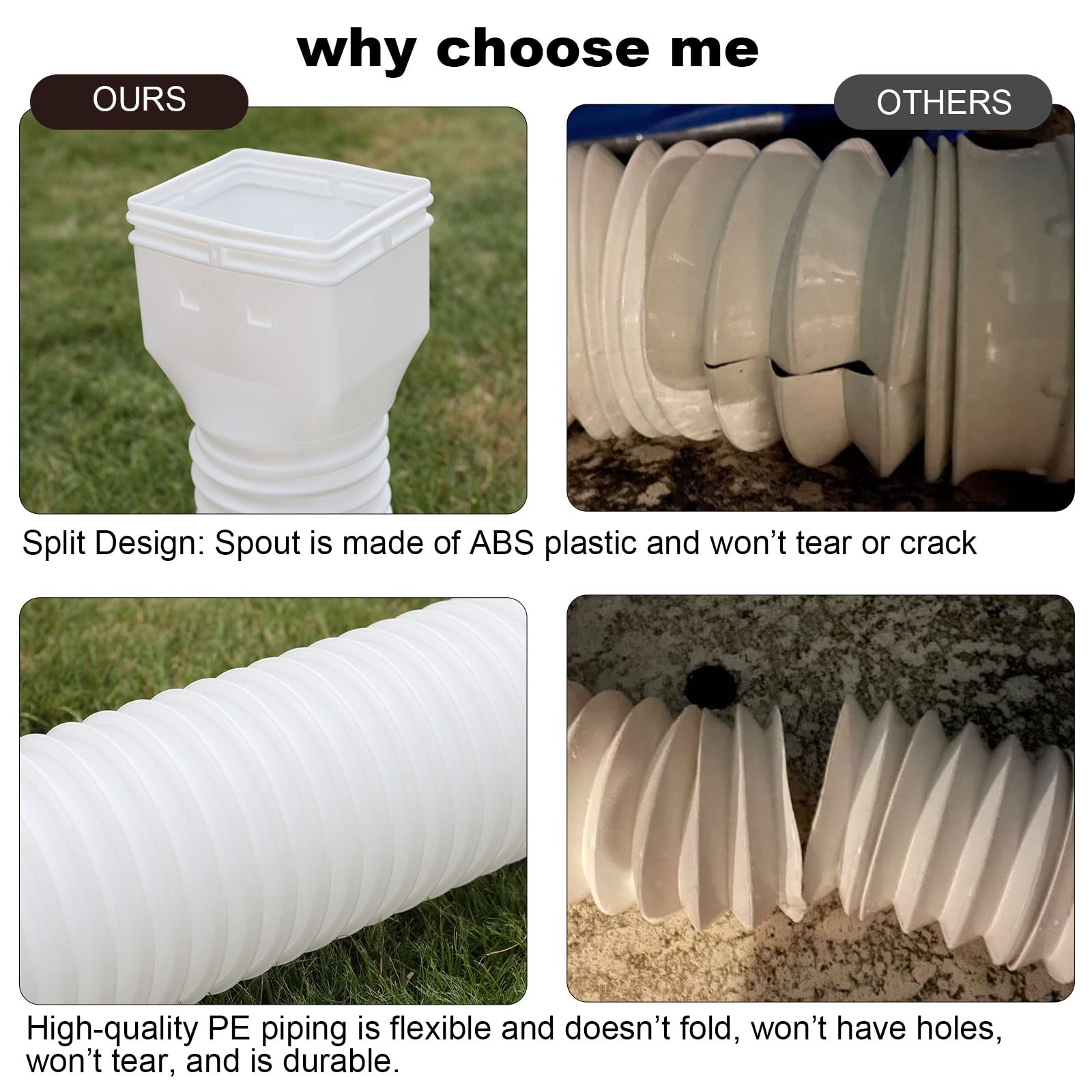 plusgutter White-2pack Rain Gutter Downspout Extensions Flexible, Drain Downspout Extender,Down Spout Drain Extender, Gutter Connector Rainwater Drainage,Extendable from 21 to 68 Inches