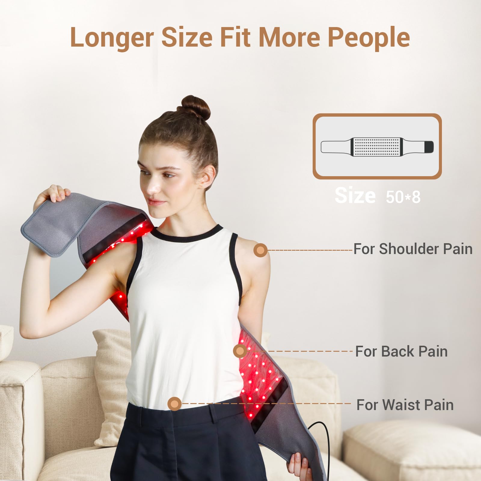 Comfytemp Red Light Therapy Belt with 126 LEDs, Infrared Red Light Therapy for Body, 660nm & 850nm, 22W Light Wrap with Timer for Back Waist Belly Joint Muscle Pain Relief(Corded)