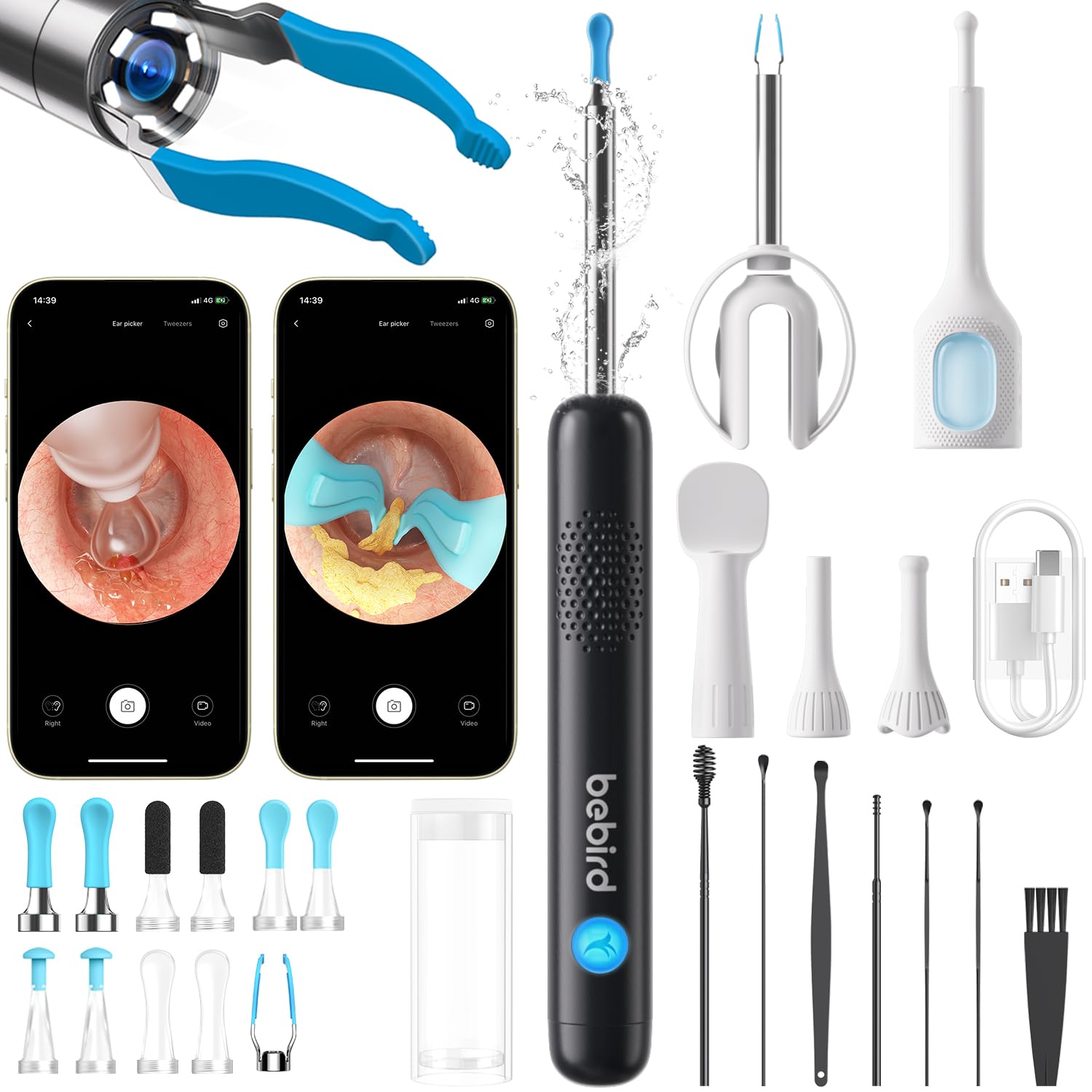 BEBIRD R1 Ultra Ear Wax Removal, Ear Cleaner with Camera Ear Scope, Wax Remove Ear Pick with Ear Otoscope Tweezers, Visual Dropper Cleaning Kit, Ear/Nose/Throat Examination Tool with Light for Family