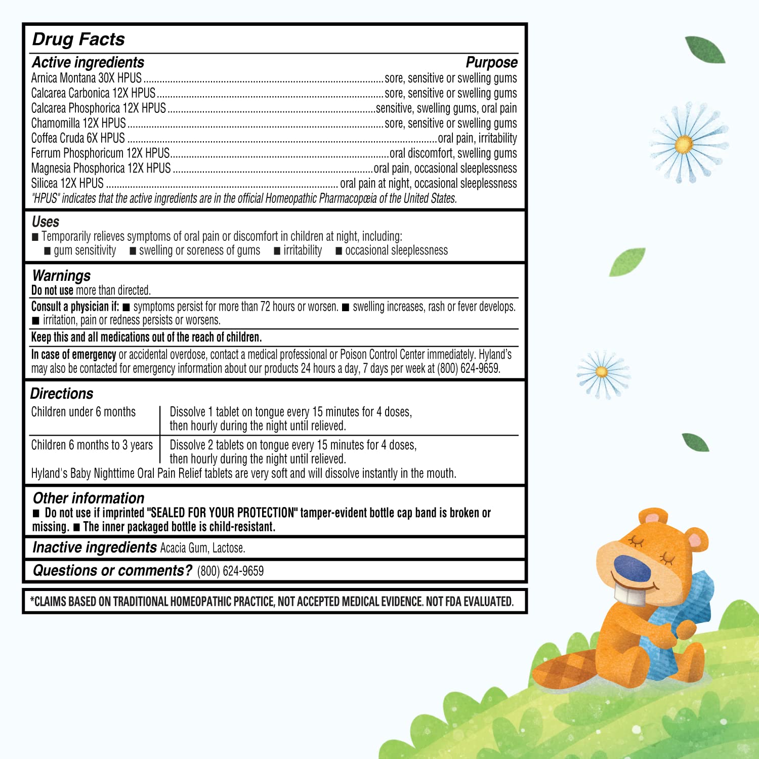 Hyland's Baby Nighttime Soothing Tablets with Chamomilla, Natural Relief of Oral Discomfort, Irritability, and Swelling, Up to 62 Doses (Pack of 1, 125 Count Total)
