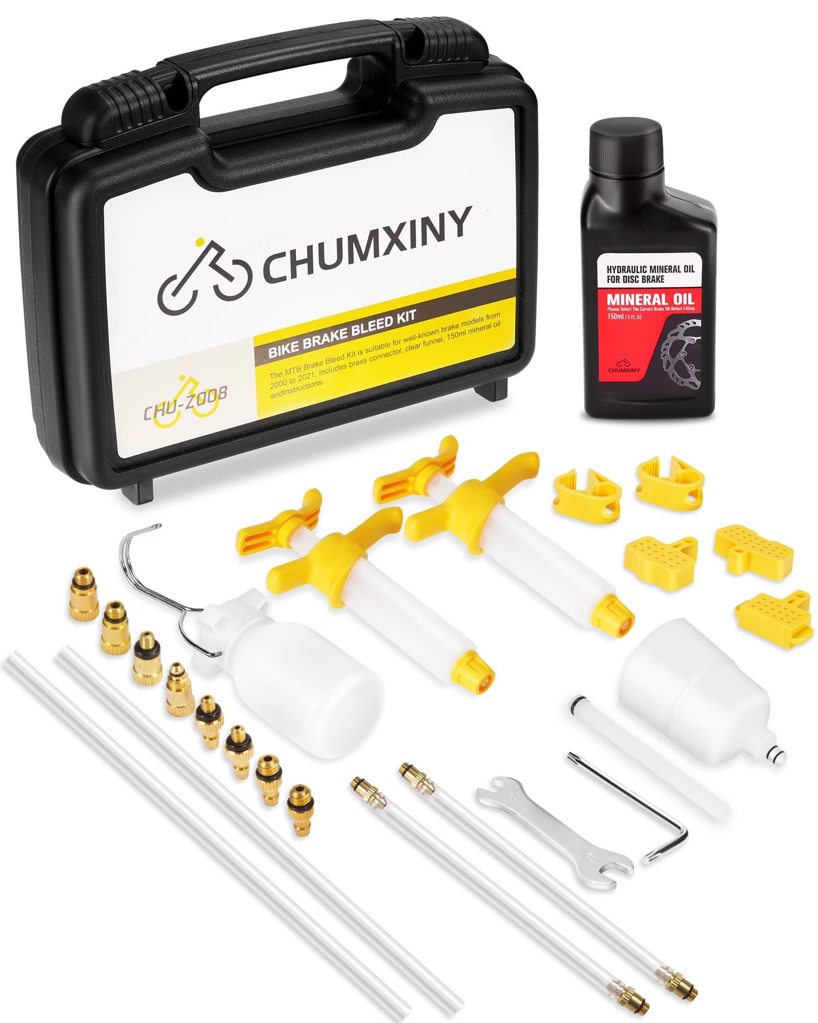 CHUMXINY Brake Bleed Kit for Shimano, TEKTRO, TRP Hydraulic Disc Brakes. Bicycle Hydraulic Brake Bleed Kit Includes Brass Connector, 150ML Mineral Oil Brake Fluid