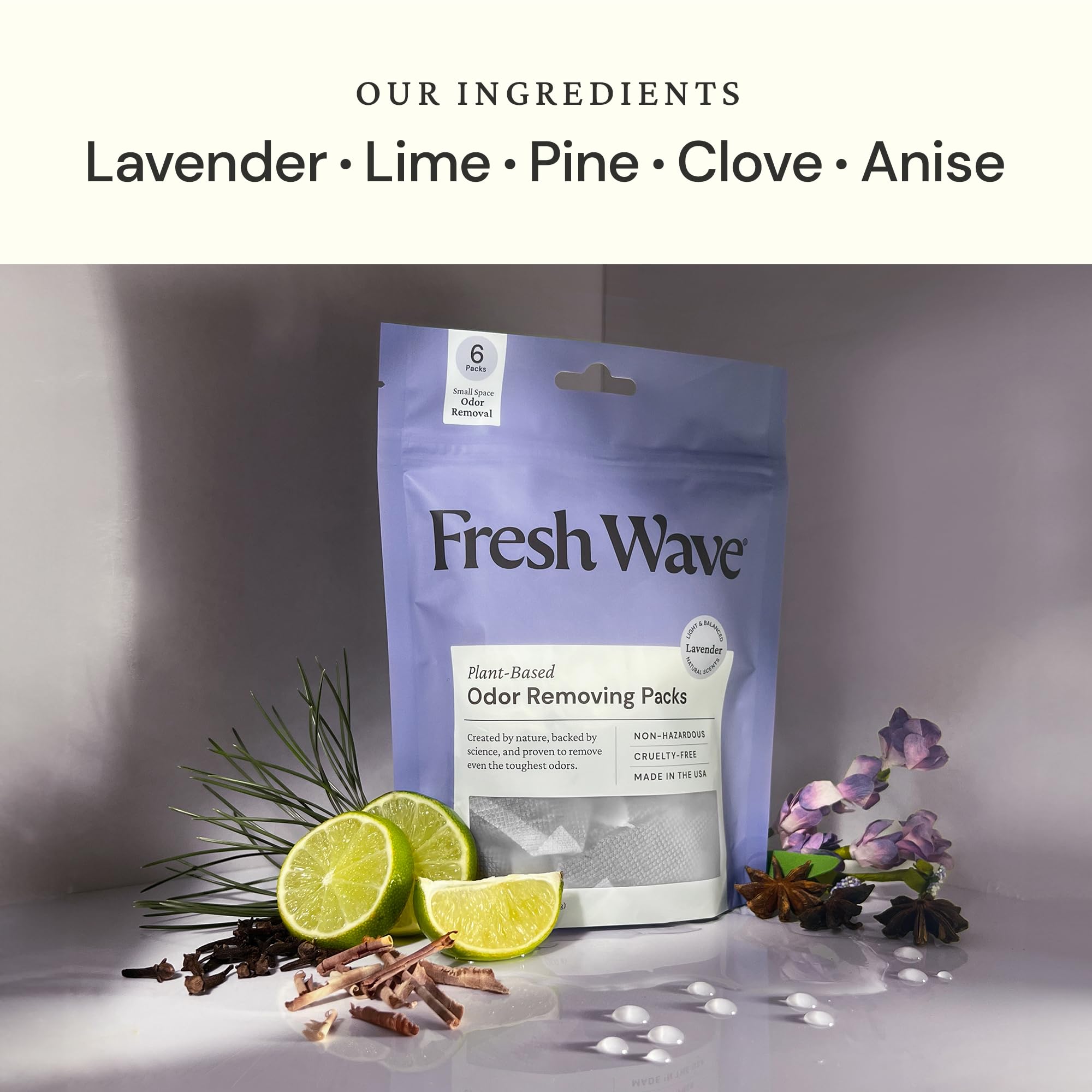 Fresh Wave Lavender Odor Eliminating & Deodorizing Packs | Bag of 6 | Safer Odor Relief for Small Spaces | Natural Plant-Based Odor Eliminator | Odor Absorbers for Home