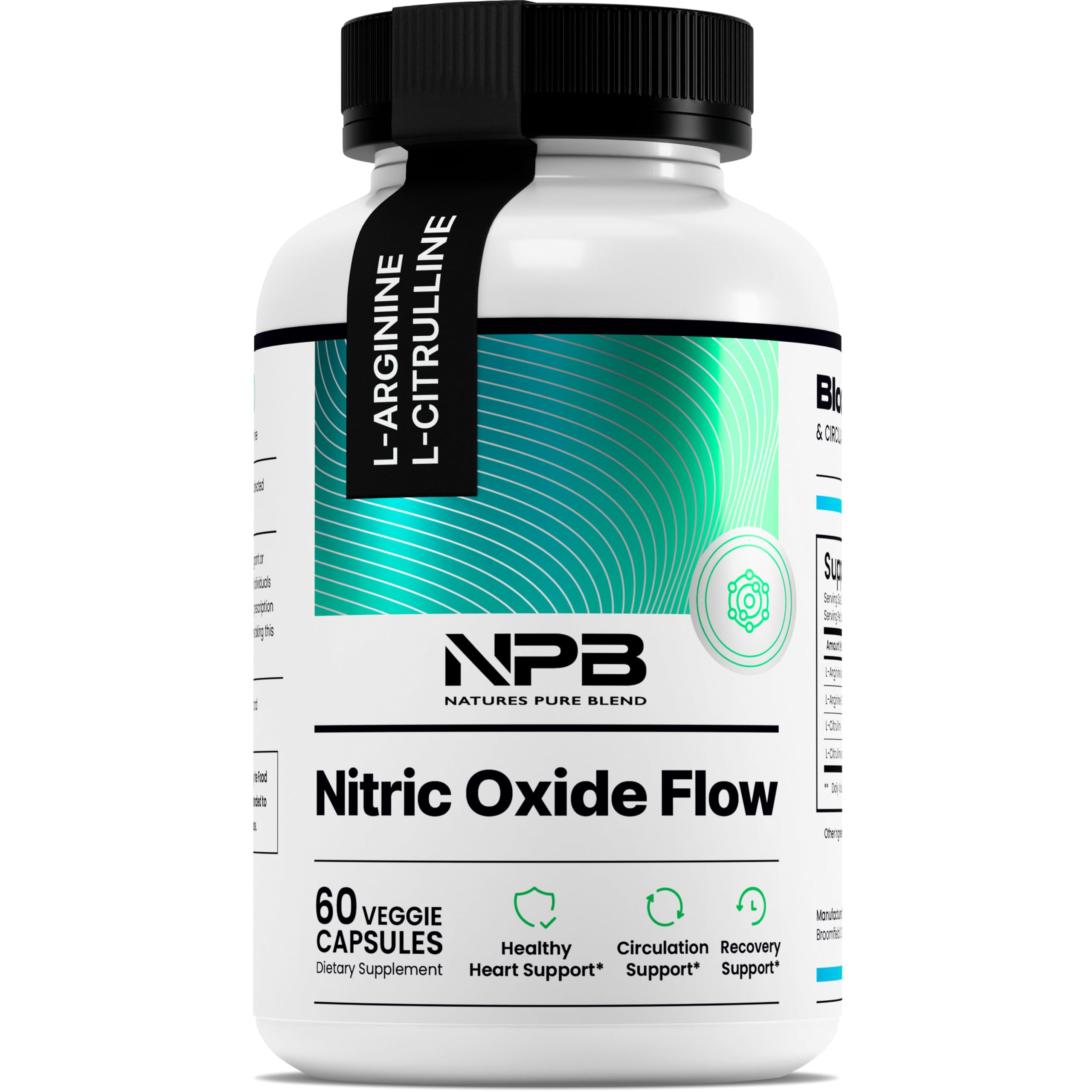 Nature's Pure Blend Nitric Oxide Supplements for Men - L-Arginine L-Citrulline - Heart Support & Flow Circulation Booster - 1500MG L Arginine and L Citrulline, Preworkout, Bodybuilding
