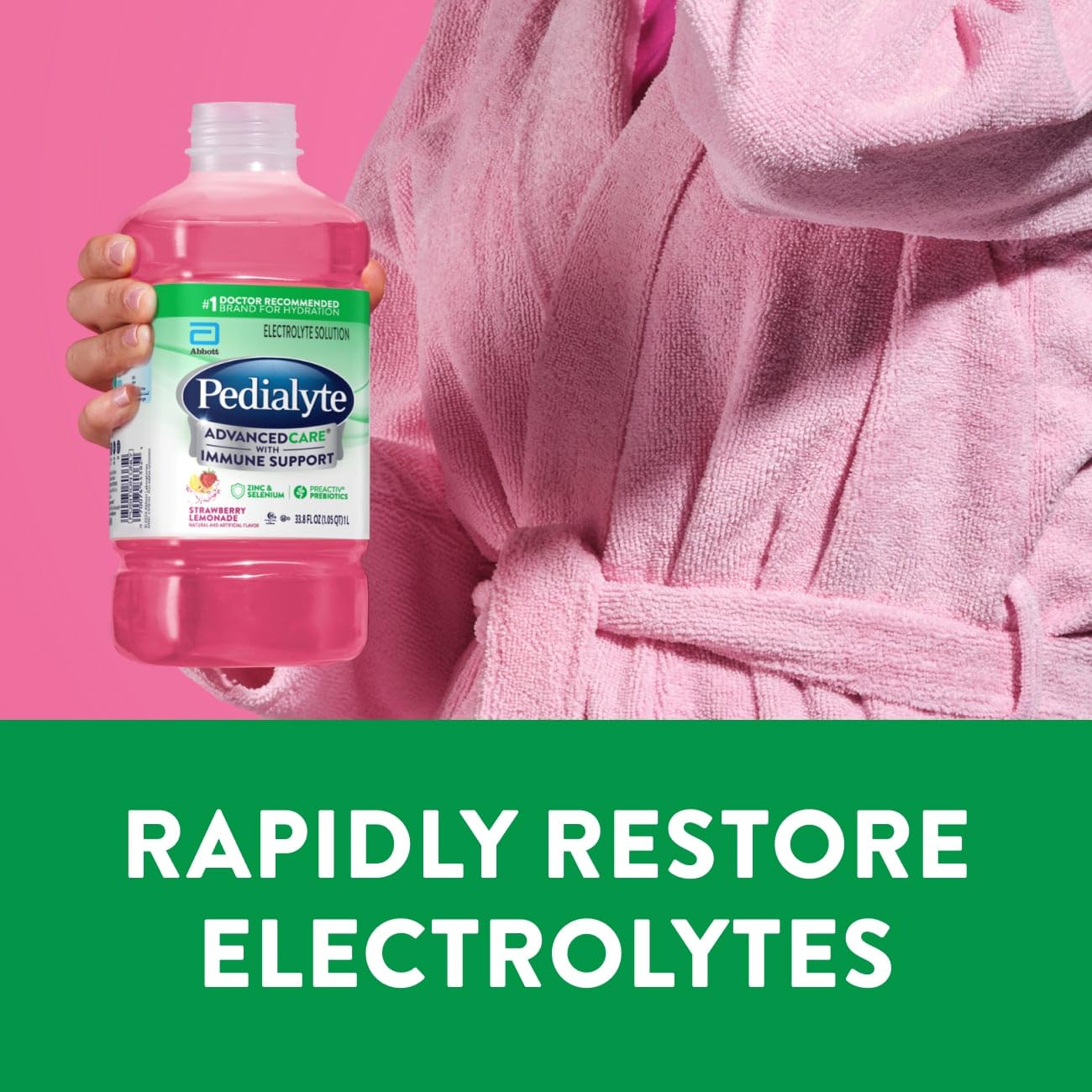 Pedialyte AdvancedCare Electrolyte Solution Has PreActivPrebiotics | Hydration Drink | Strawberry Lemonade, 1 Liter, Pack of 4