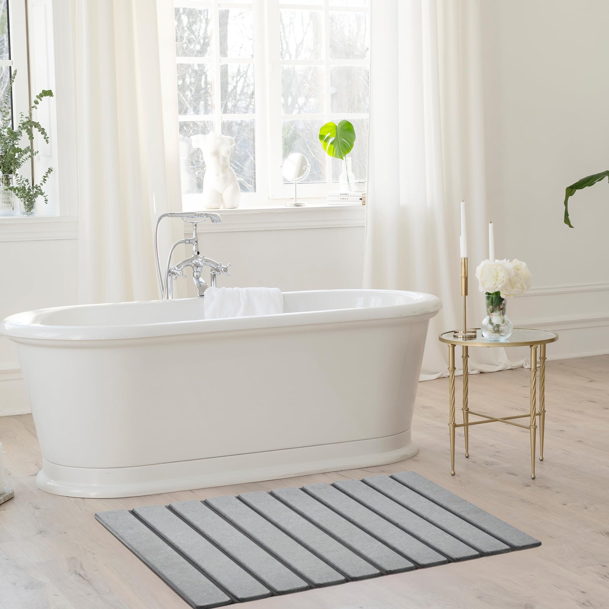 AWW Foldable Stone Bath Mat, Super Absorbent Diatomaceous Earth Mats, Non-Slip 23.6 x 15.5 Inch Quick Drying Mat, Compact and Easy to Store Bath Mats for Bathroom, Easy to Clean, Grey