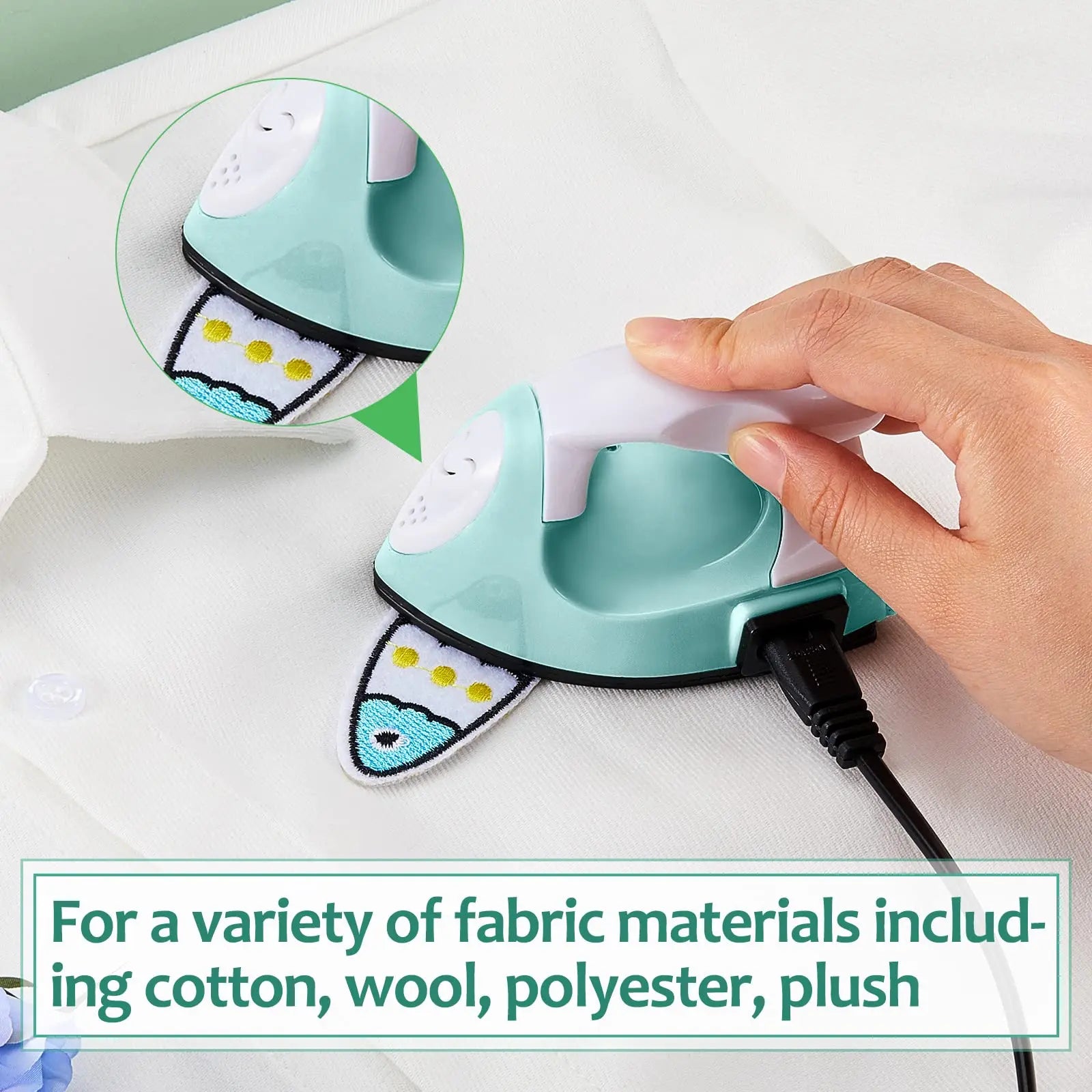 Honoson Mini Craft Iron Mini Heat Press Small Iron Portable Handy Tiny Flatiron with Charging Base Accessories for Fuse Beads Patch DIY Shoes T-Shirts Heat Transfer Vinyl Projects(Mint Green)
