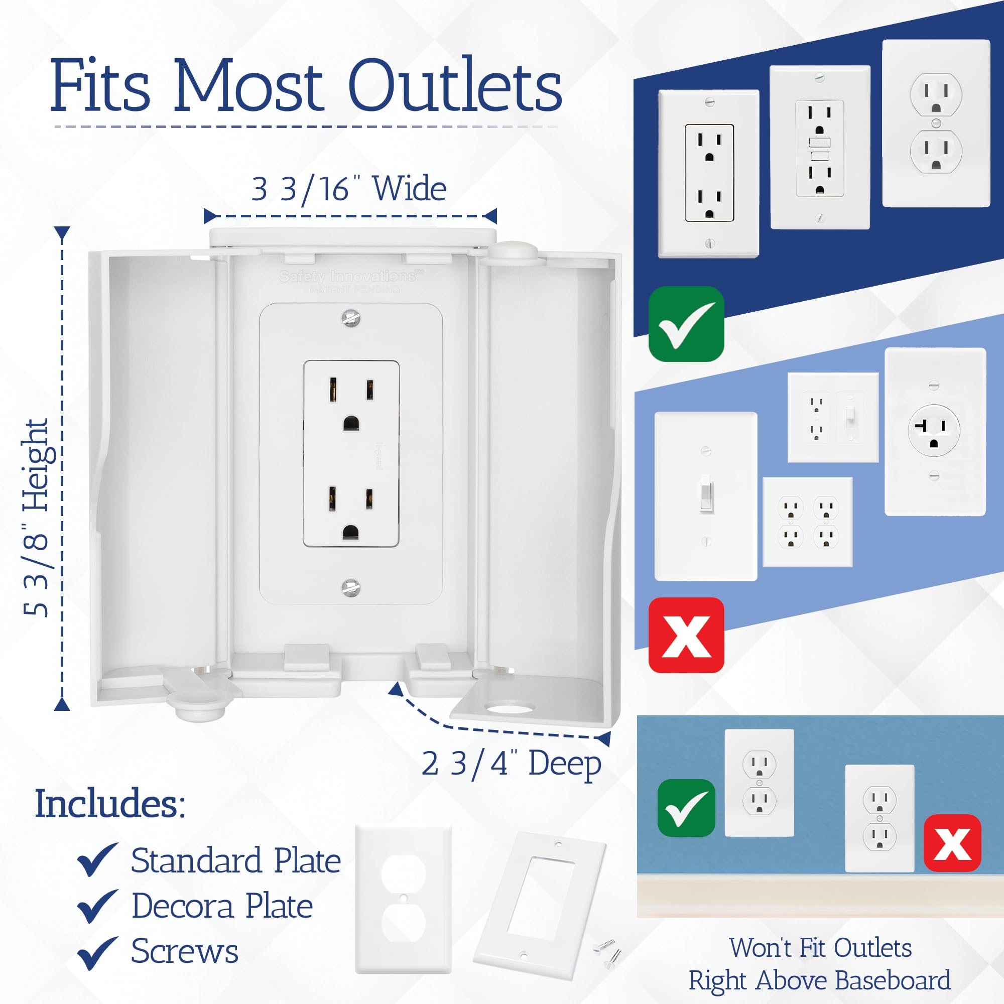 Safety Innovations Twin Door Baby Safety Outlet Cover Box for Babyproofing Outlets - More Interior Space for Extra Large Electrical Plugs and Adapters - Easy to Install - Easy to Use, (1-Pack)