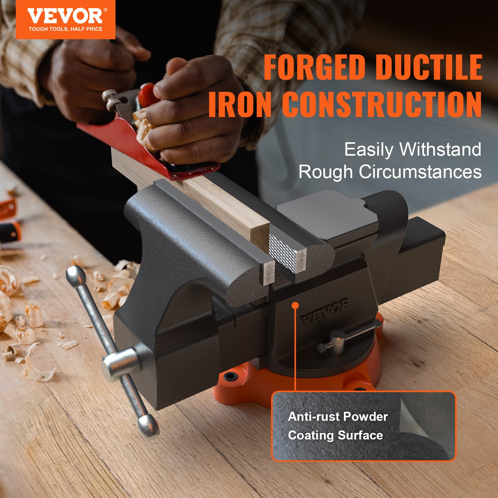 VEVOR Bench Vise, 6-inch Jaw Width 5.9-inch Jaw Opening, 360-Degree Swivel Locking Base Multipurpose Vise w/Anvil, Heavy Duty Ductile Iron Workbench Vise w/Bolts & Nuts, for Drilling, Pipe Cutting
