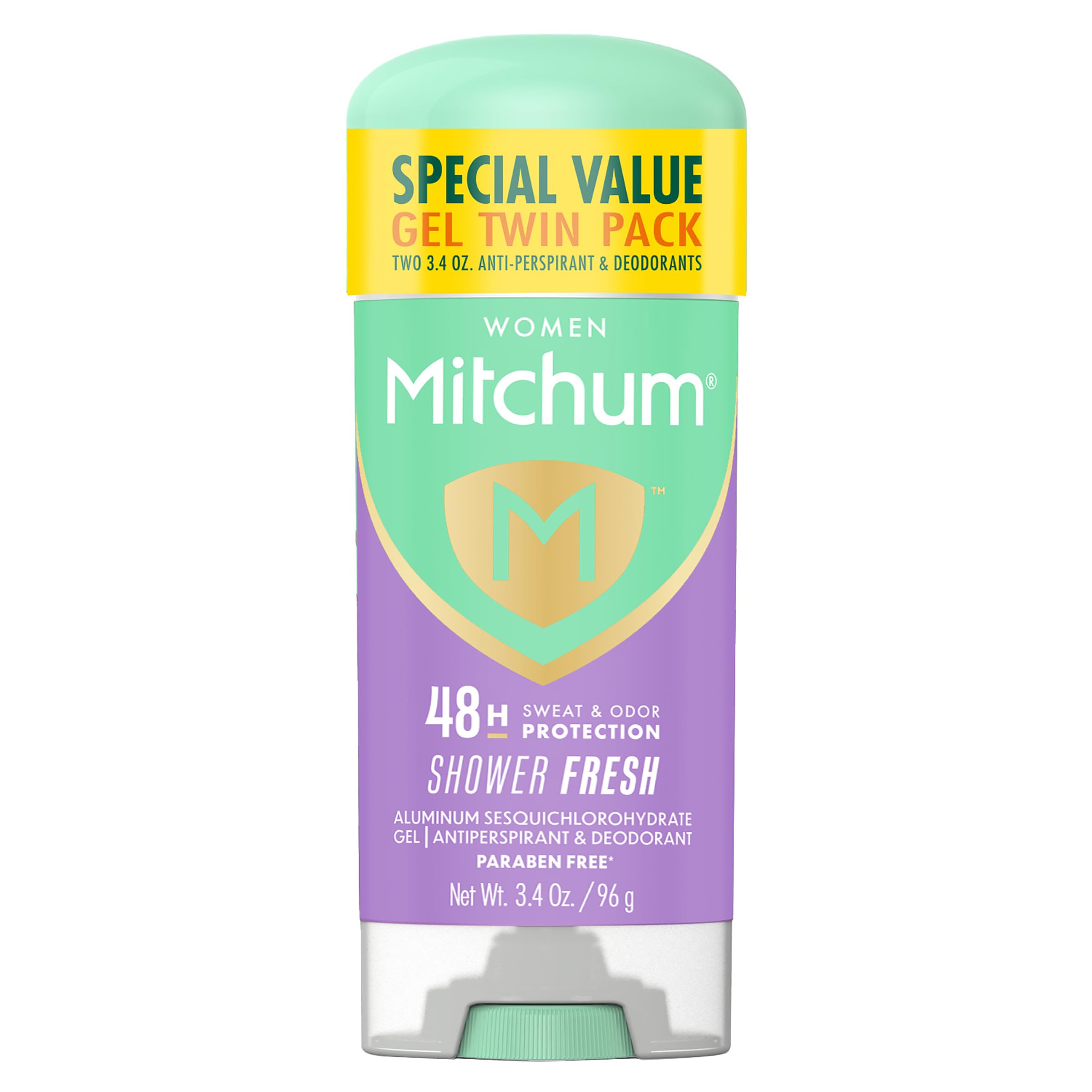Mitchum Women's Antiperspirant Deodorant Gel Stick, Shower Fresh Scent, 48HR Sweat & Odor Protection, Triple Odor Defense, Alcohol-Free, 3.4 oz (Pack of 2)
