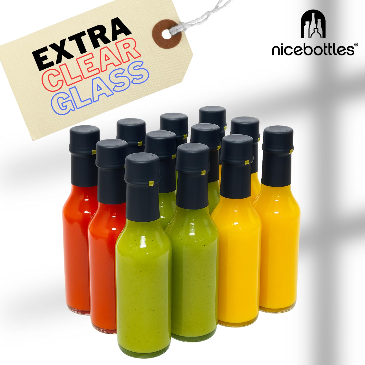 nicebottles Clear Glass Woozy Bottles with Shrink Capsules, 5 Oz, Case of 12