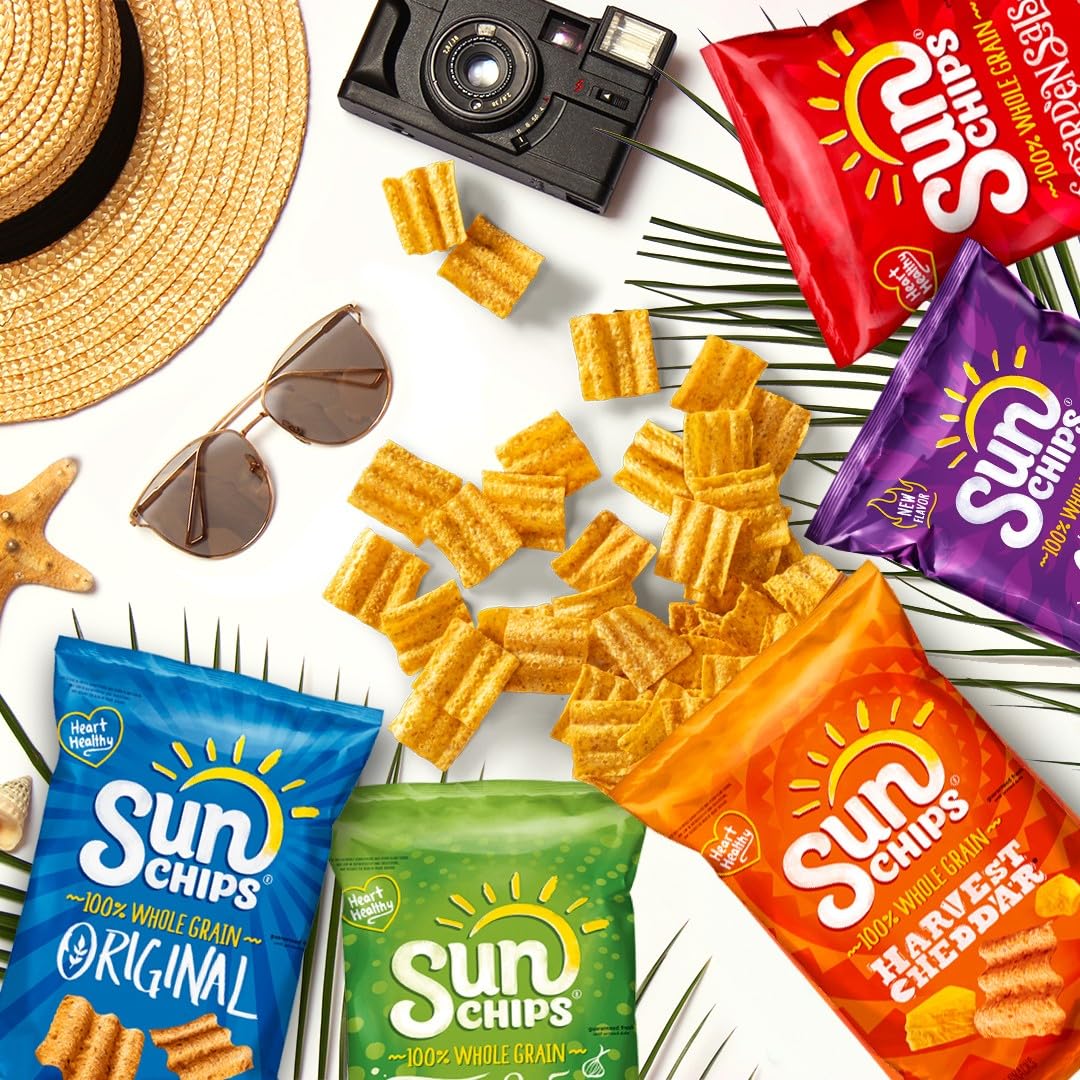 SunChips 100% Whole Grain Snacks, 6 Flavor Variety Pack, 1 oz Bags (Pack of 21)