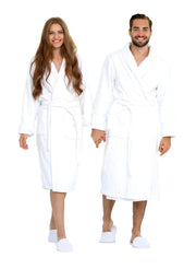 BIOLINEN 100% Cotton Terry Shawl Collar Bathrobe with Slippers – One Robe, Plush Spa Robe for Men & Women, Unisex One Size, White