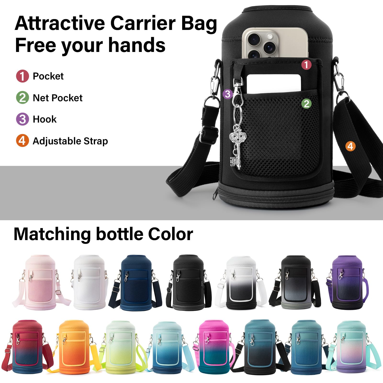 DYSANKY Insulated Water Bottle | Thickened Stainless Steel Vacuum Metal | Portable Sports Half Gallon Large Water Jug for Gym and Hiking with Straw, Carrier Bag, Handle Strap | BPA-Free 64 oz