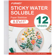 FURWEY 12PCS 8.5"x11" Sticky Water Soluble Embroidery Stabilizer Printable Paper Wash Away Stabilizer Allowed for Print or Draw Patterns Medium Weight for Hand & Machine Embroidery