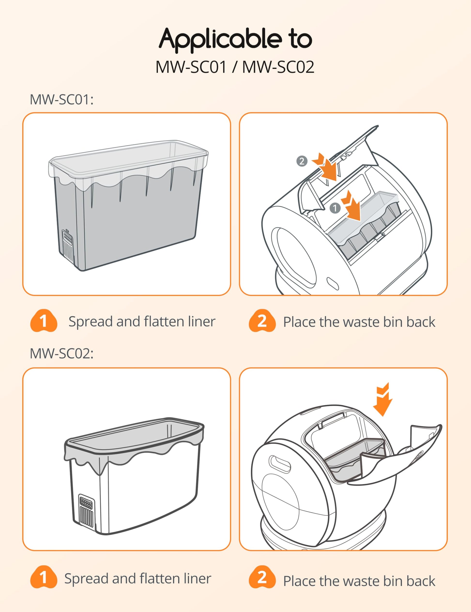 MeoWant Cat Litter Box Liners, Drawstring Receptacles Bags Thickened Waste Bag for MeoWant MW-SC01/MW-SC02 Automatic Cat Litter Box, 20pcs