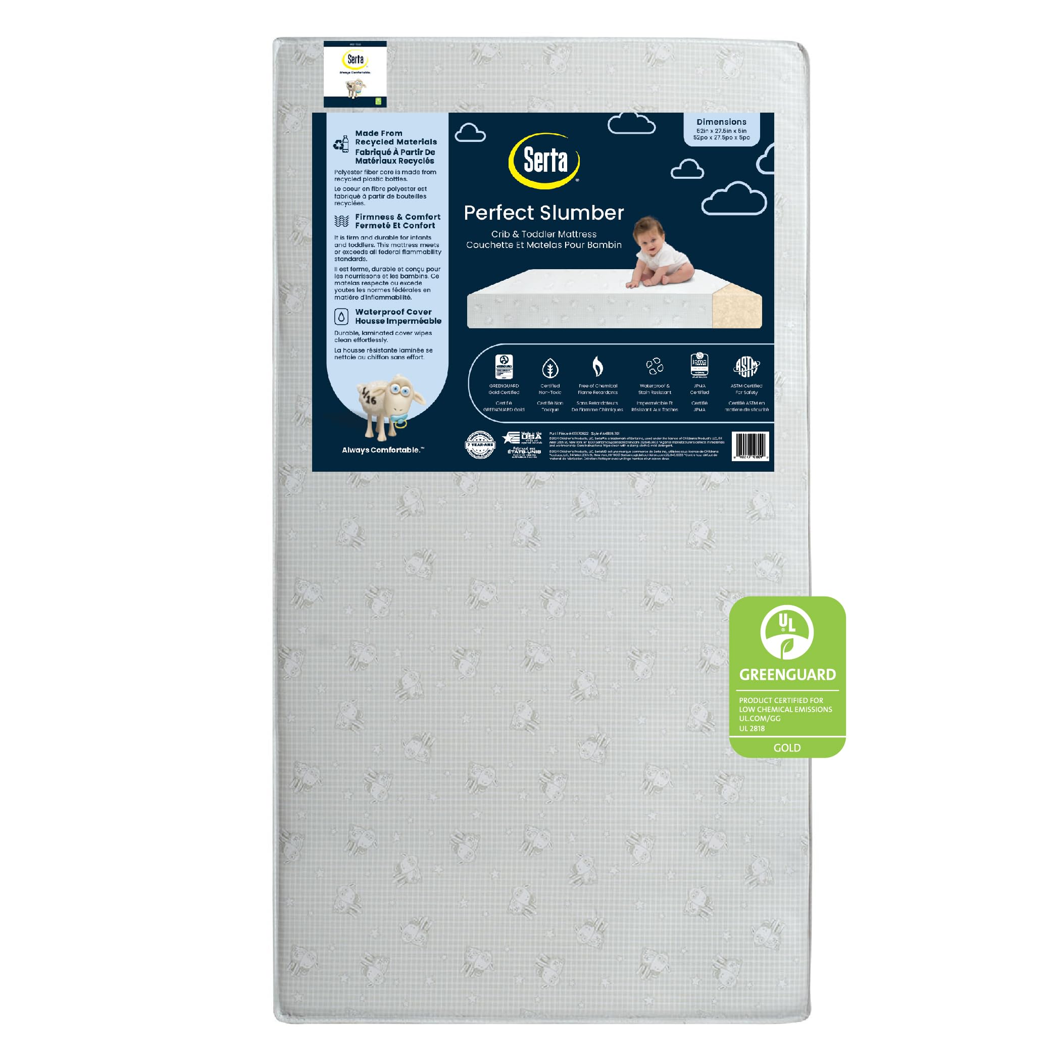 Serta Perfect Slumber Dual Sided Gitterbett- und Kleinkindmatratze – wasserdicht – hypoallergen – Premium-Faserkern aus nachhaltiger Beschaffung – GREENGUARD Gold zertifiziert (ungiftig) – 7 Jahre Garantie – Hergestellt in den USA
