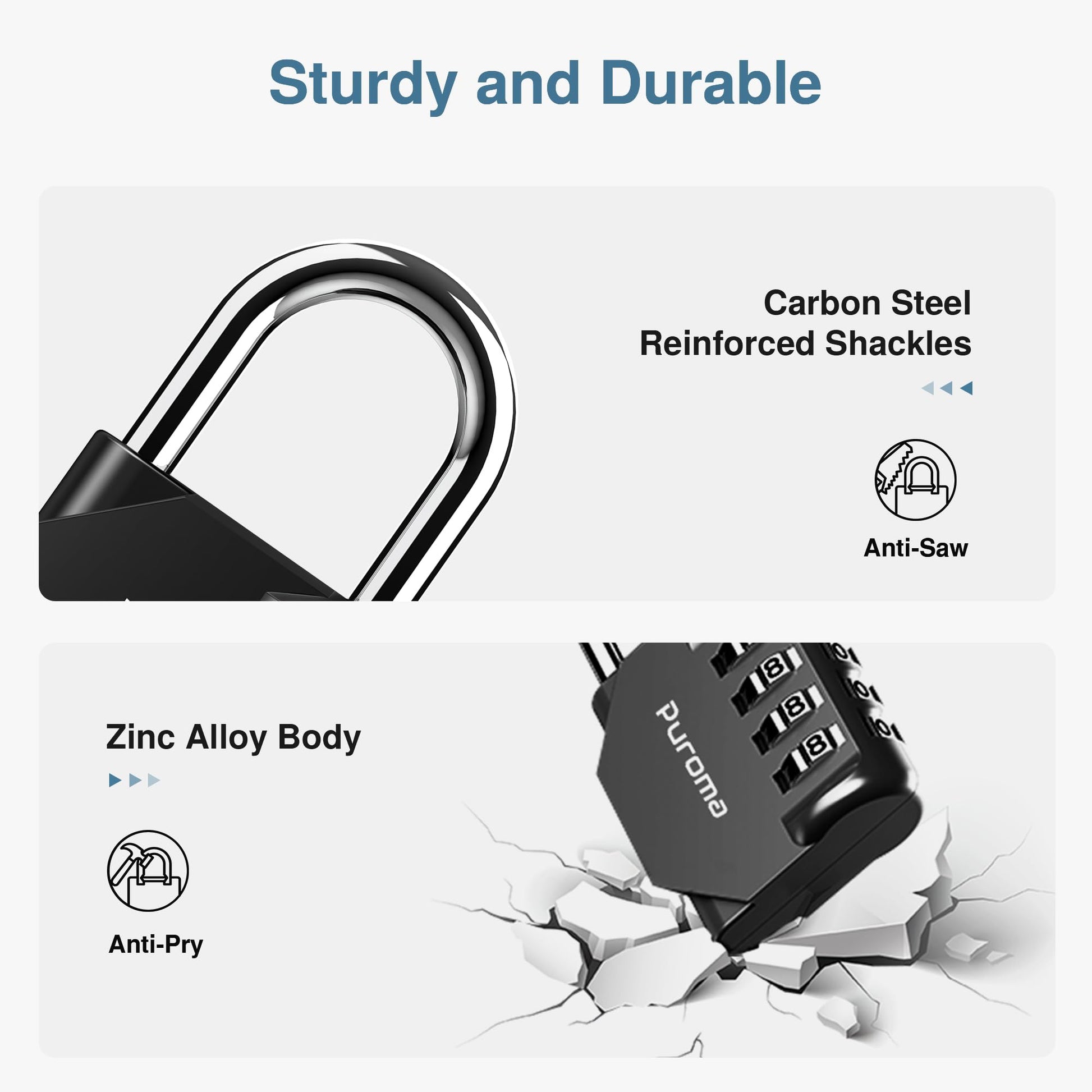 Puroma 2 Pack Combination Lock for Locker 4 Digit Outdoor Waterproof Padlock for School, Gym, Sports, Fence, Toolbox, Gate, Case, Outdoor, Hasp Storage (Black)