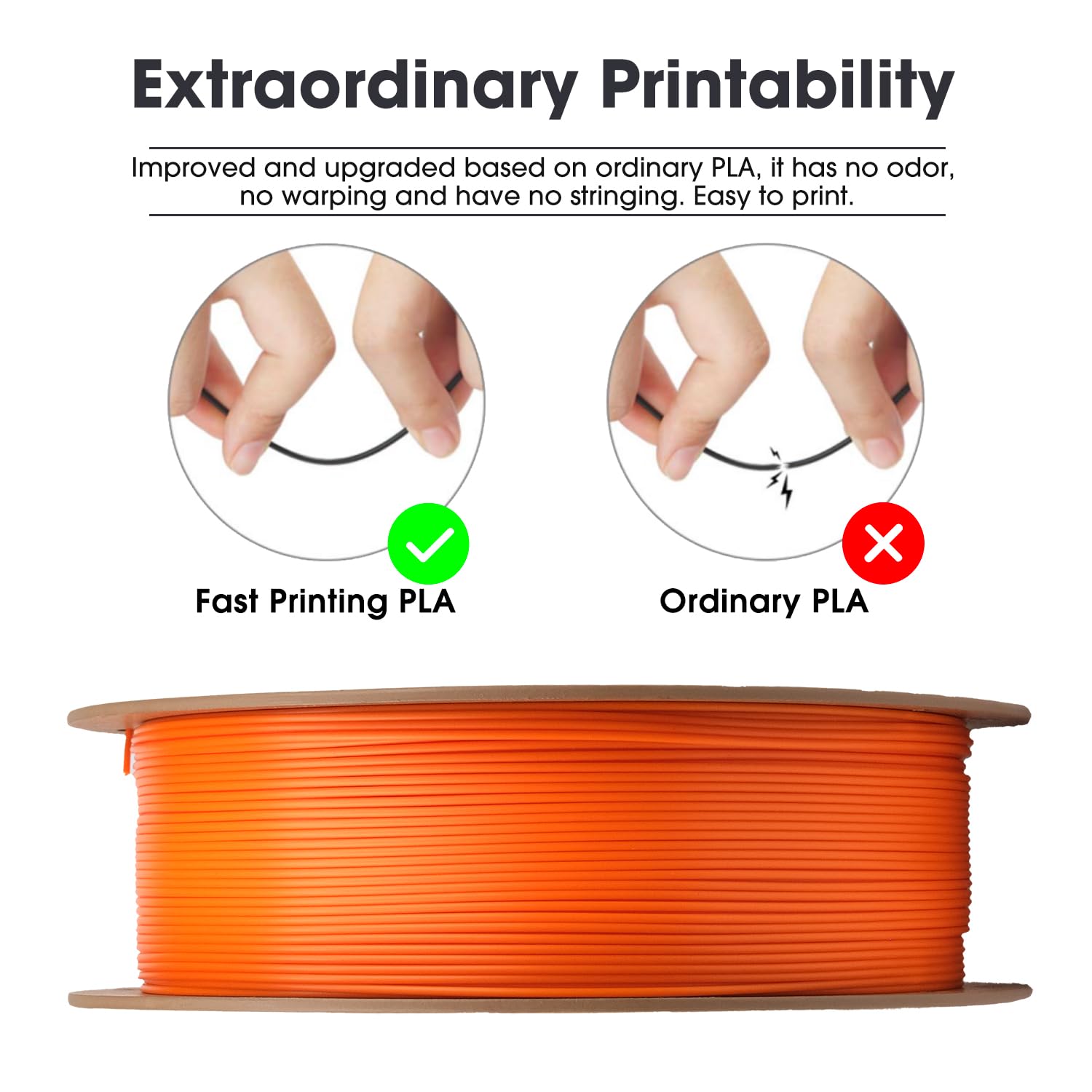 eSUN PLA Basic Filament 1.75mm, 3D Printer Filament High Speed PLA for Fast Printing, 1KG Spool (2.2 LBS) 3D Printing Filament for High Speed 3D Printers, Orange