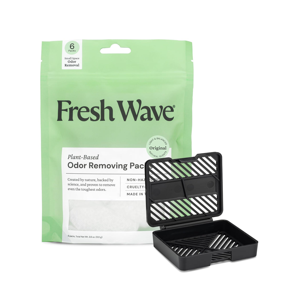 عبوات Fresh Wave الأصلية لإزالة الروائح الكريهة وامتصاصها - حقيبة من 6 قطع وعلبة Fresh Pod - إزالة الروائح بشكل أكثر أمانًا للمساحات الصغيرة، مزيل روائح طبيعي يعتمد على النباتات، ممتصات روائح للمنزل