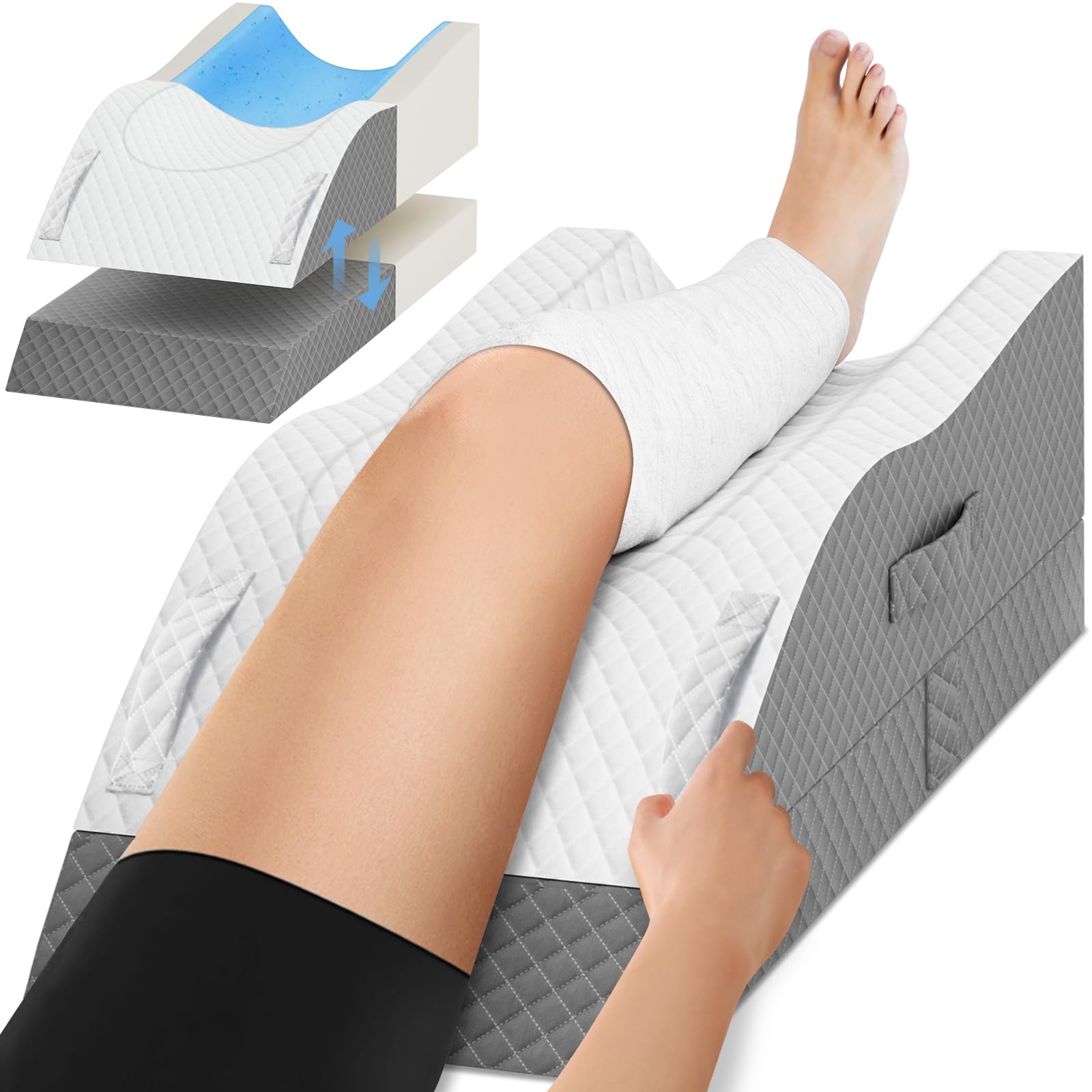TranquilRelax Elevation Pillows for Leg After Surgery, Memory Foam Adjustable Leg Wedge Pillow for Injury or Rest, Ankle Pillow for Sleeping Blood Circulation Grey