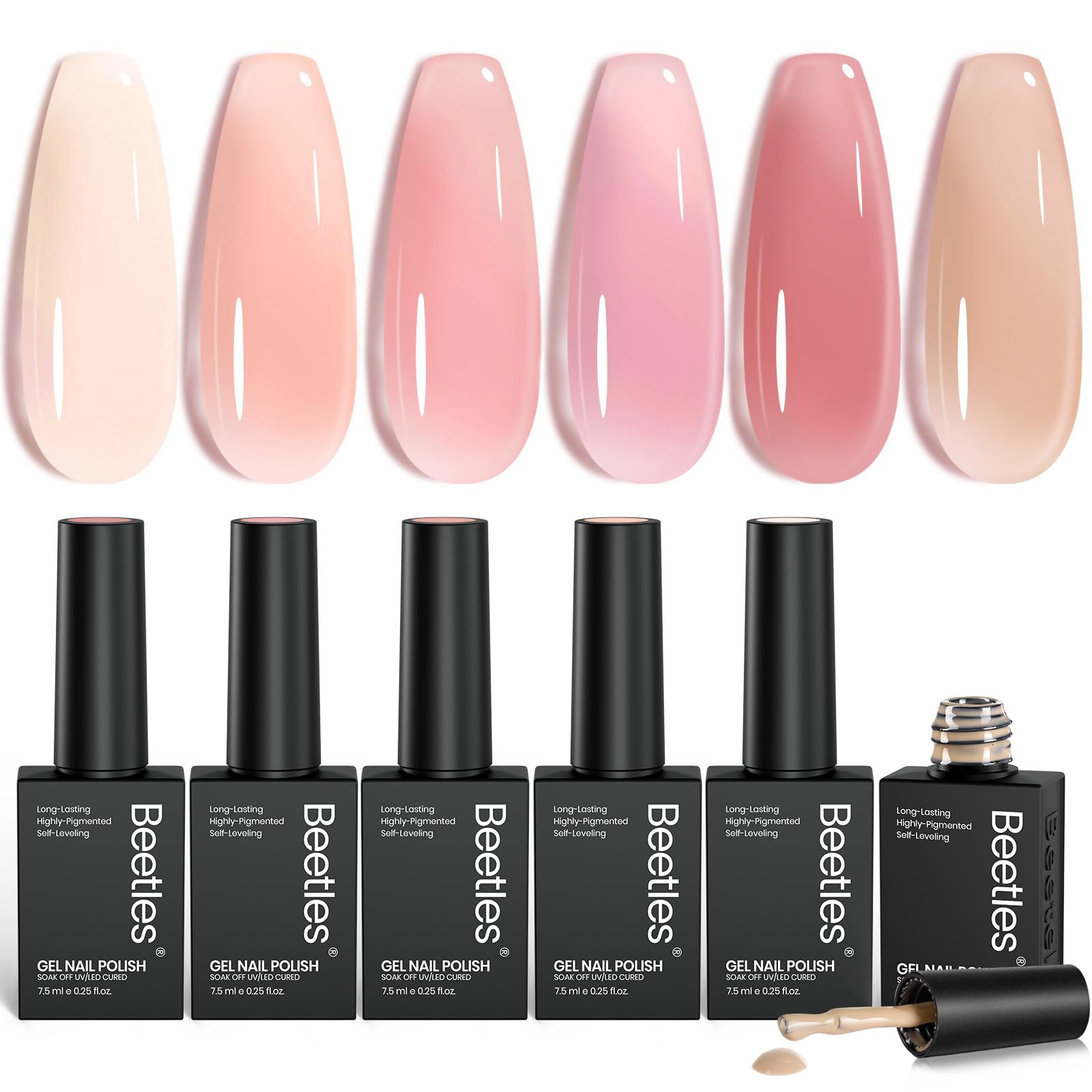 Beetles Nude Gel Nail Polish Set - 6 Colors Nude Pink Brown Neutral Jelly Gel Polish Kit Sheer Translucent Effect Soak Off UV Nail Art Design Drunken Rose Collection Manicure Gift for Women