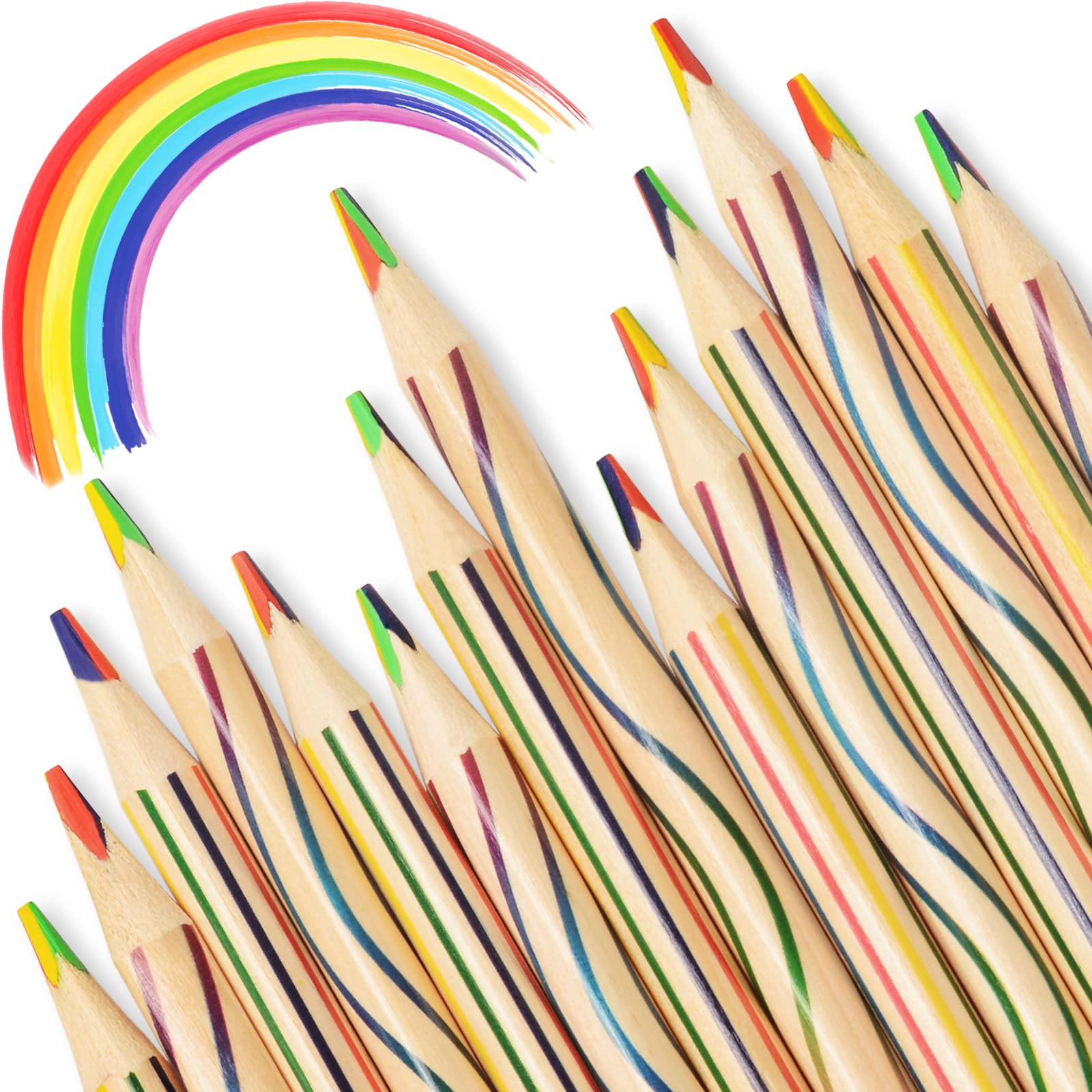 ThEast Rainbow Pencils Halloween Party Favors, 30 Pieces 4 in 1 Colored Pencils for Kids, Teen Girl Gifts Trendy Stuff, Goodie Bags Stuffers for Kids