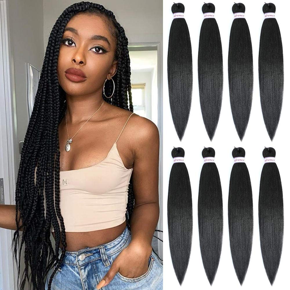 Alrence Pre Stretched Braiding Hair Long Braid 30 Inch 8 Packs Professional Braiding Hair Extensions Synthetic Crochet Twist Braids (30 Inch, 1B#)