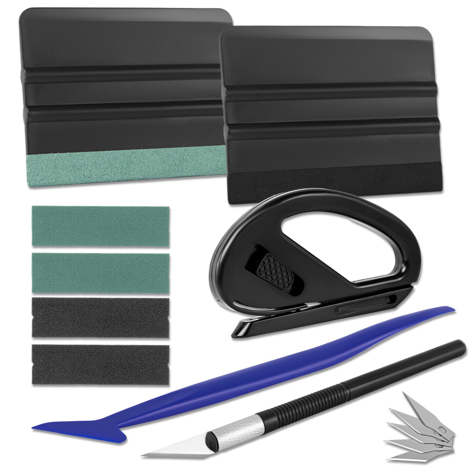 Amzdepot Window Tint Kit, Profession Car Wrap Kit with Felt Squeegee and Felt Replacements, Craft Knife and Blades, Safe Vinyl Cutter, Micro Squeegee for Vinyl Wrap Tools Tint Tools