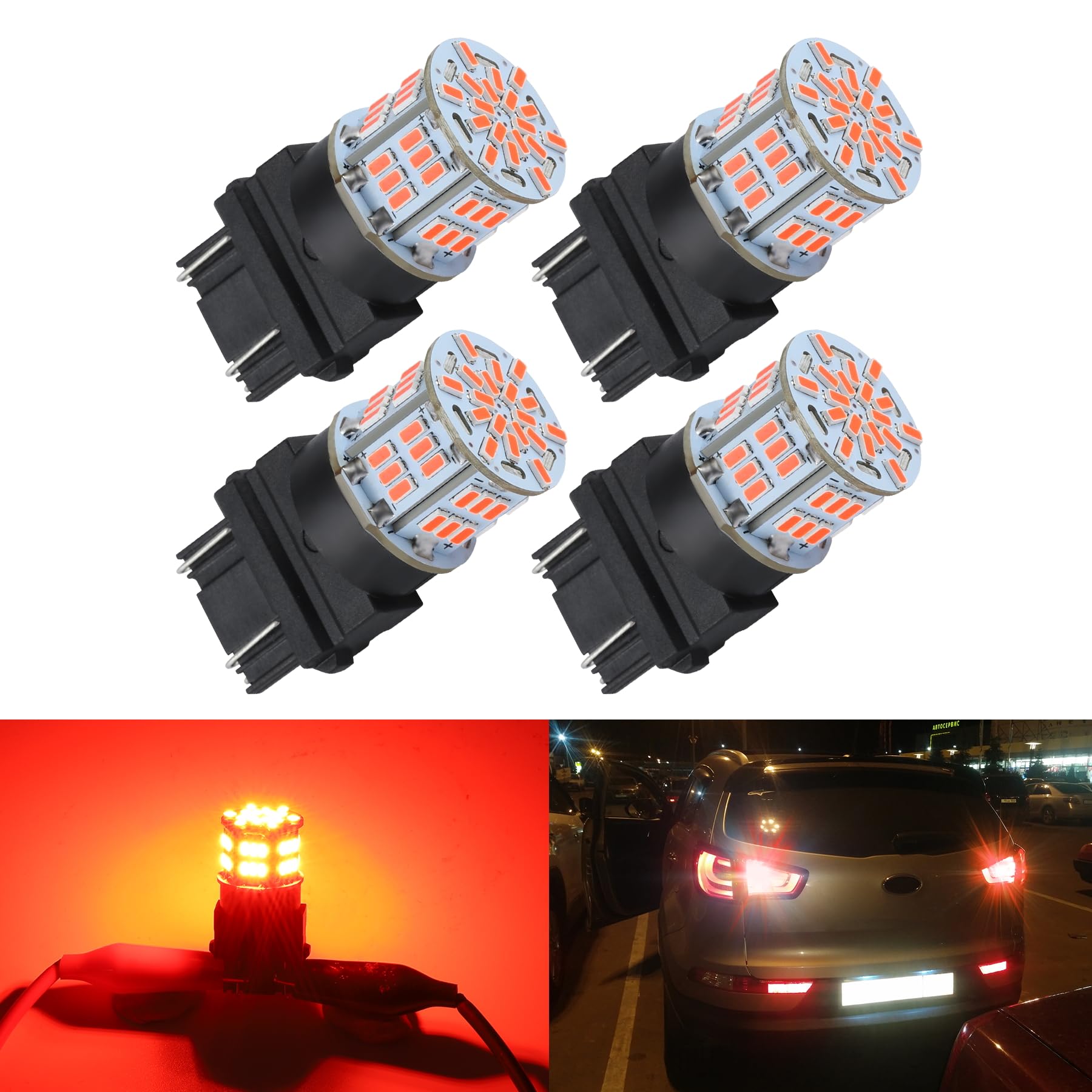 iFunyLED 4PCS 3157 LED Bulb Brake Tail Light 12V-24V Super Bright 3156 3056 3057 3047 4157 LED Replacement Light Kit Set for Car Tail Brake Turn Signal Lights - Brilliant Red