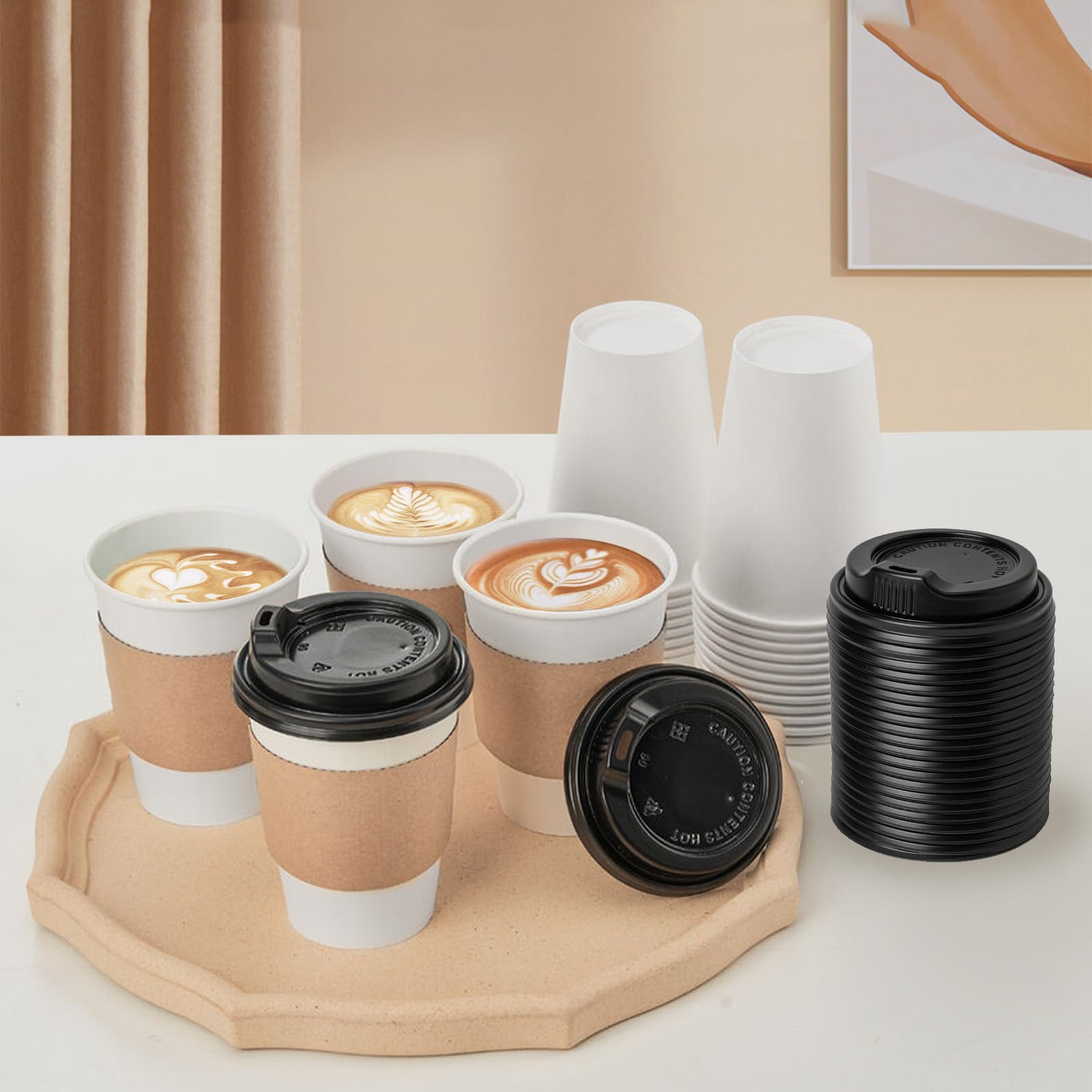 RACETOP 12 oz 50 pack Disposable Paper Coffee Cups with Lids and Sleeves
