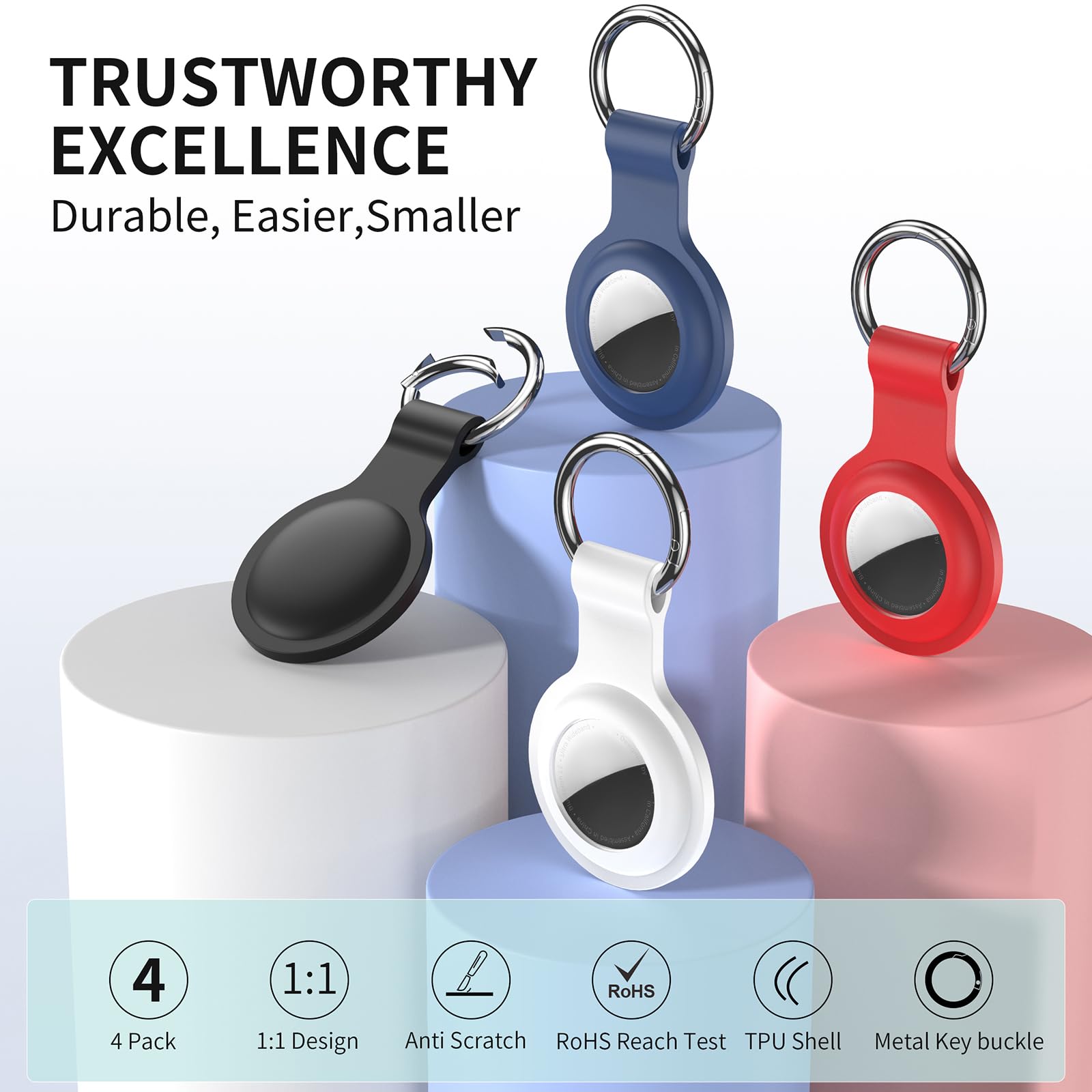 Compatible with AirTag Holder Case Keychain 4 Pack,Silicone Key Chain Ring Cases Cover Tags GPS Tracker Item Tag Finders Accessories for Kids,Bags,Luggages