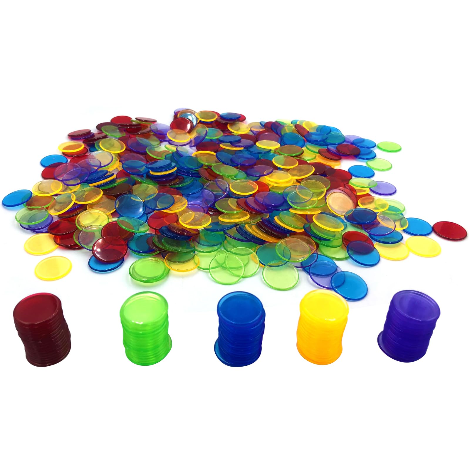 Yuanhe 500 Pieces 3/4 Inch Transparent Counting Chips for Bingo Game, Party, Classroom, Game Night - Mixed Color