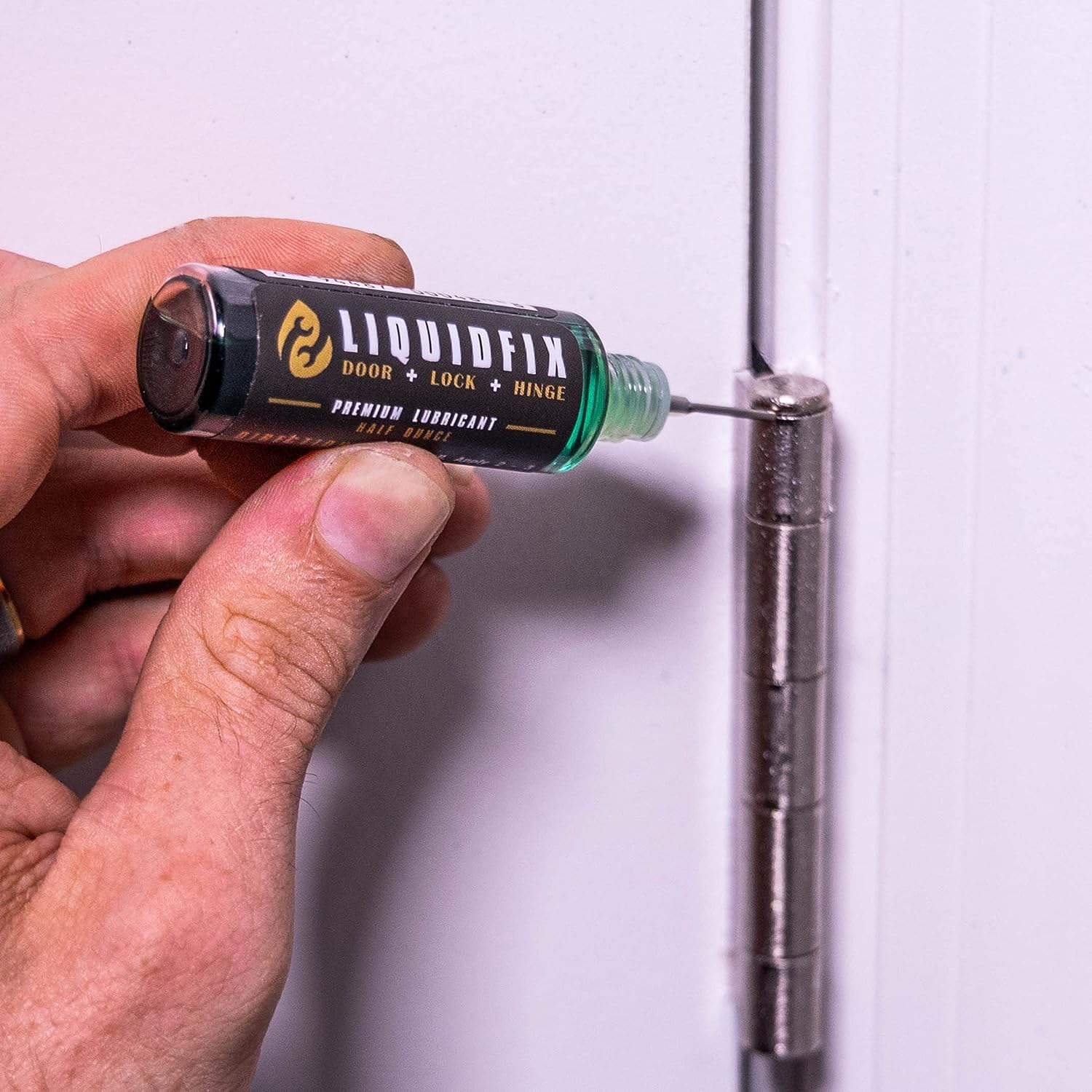 LIQUIDFIX - Door, Lock & Hinge Lubricant - Instantly Reduces Noise - Lubricates Hinges - with 4 oz Dropper & 0.5 oz Needle Oiler - for Sliding Door, Locks, Squeaky Doors, Hinges & More