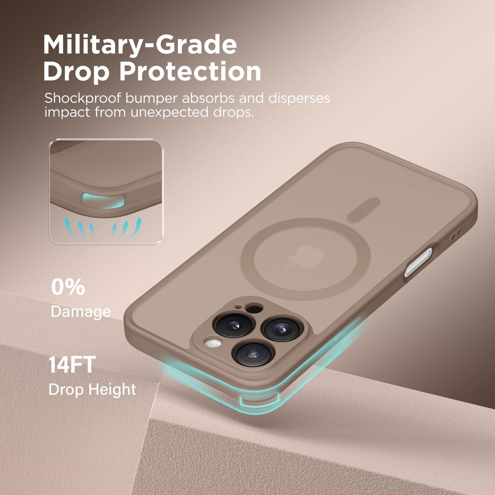 CAPRARO Magnetic Compatible with iPhone 16 Pro Case, Upgraded [Full Camera Protection] [Compatible with MagSafe] Protective Translucent Matte Women Girl Phone Case Cover, Withered Brown