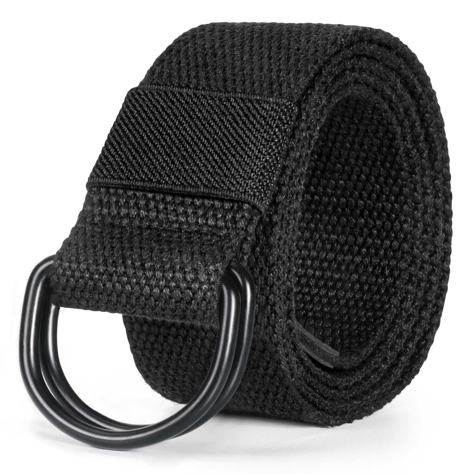 maikun Mens & Womens Canvas Belt with Black D-ring 1 1/2" Wide, Cloth Black Belt for Men, Length 110cm