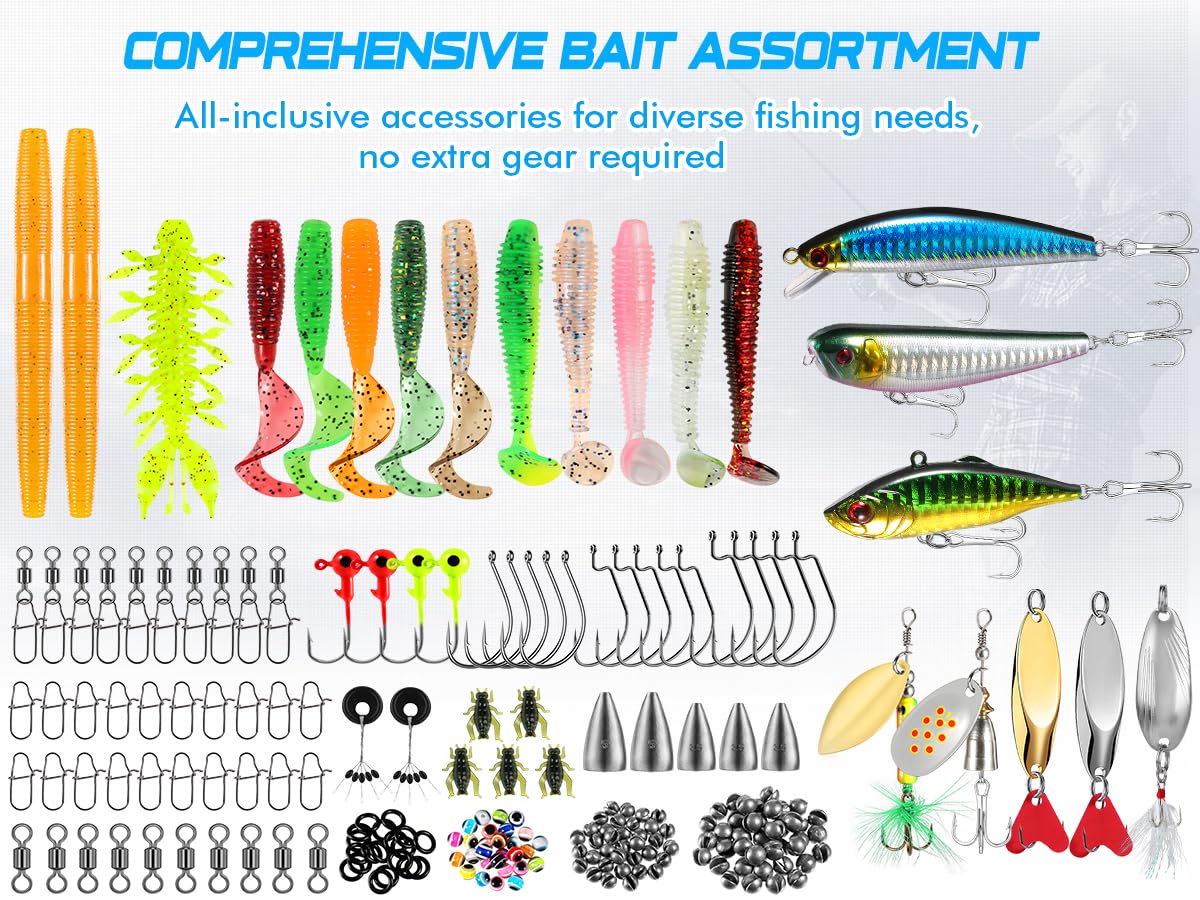 PLUSINNO Fishing Lures, 137Pcs Tackle Box with Tackle Included, Crankbaits, Spoon, Hooks, Weights & Other Accessories, Fishing Bait Lure Gear Kit Gift for Men Bass Freshwater