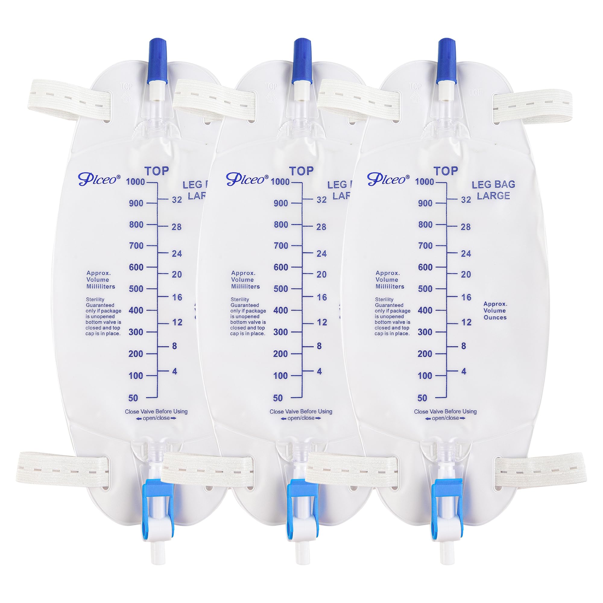 Easy-Tap Leg Bag Urinary Drainage Bag, 1000ml, Anti-Reflux Valve, Cloth Straps, Easy Flip Drain (Pack of 3)